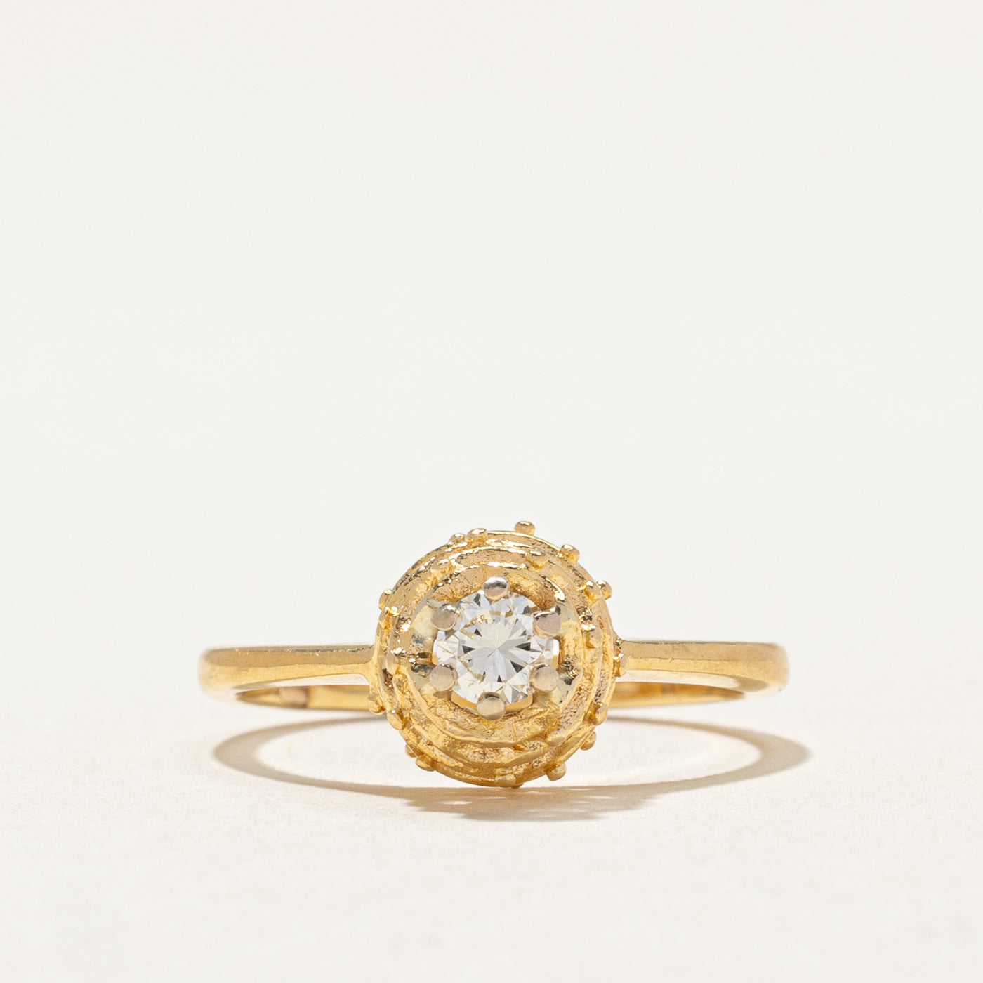 18k Gold Diamond Textured High Set Ring | 0.20ct | SZ 5.75 |