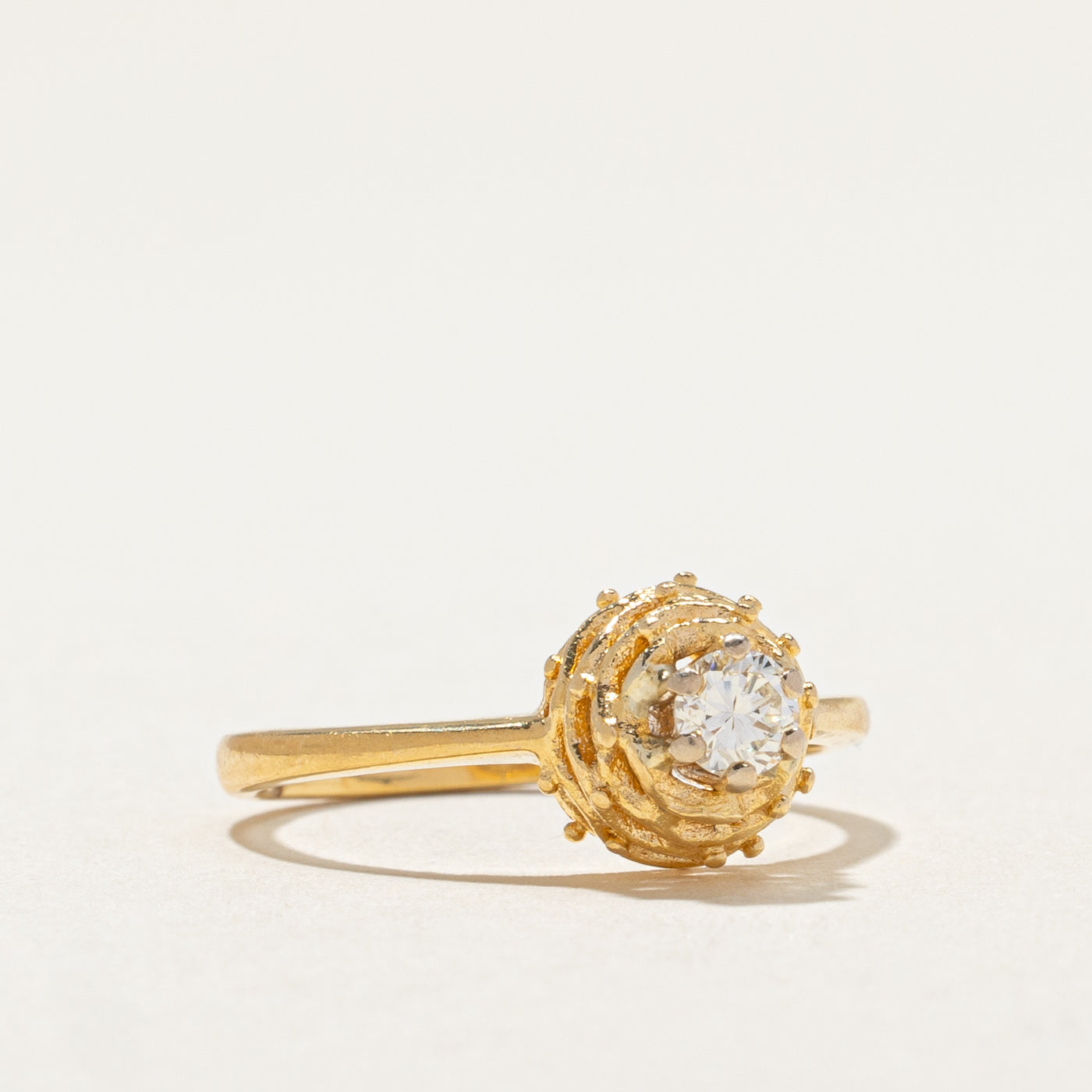 18k Gold Diamond Textured High Set Ring | 0.20ct | SZ 5.75 |