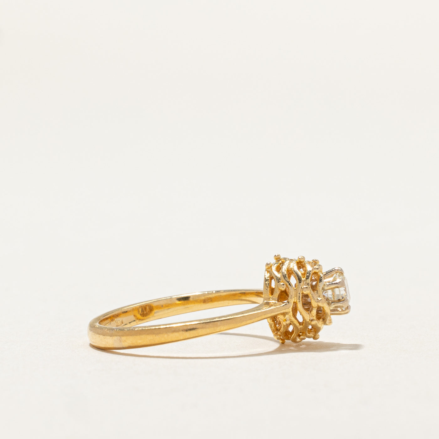 18k Gold Diamond Textured High Set Ring | 0.20ct | SZ 5.75 |