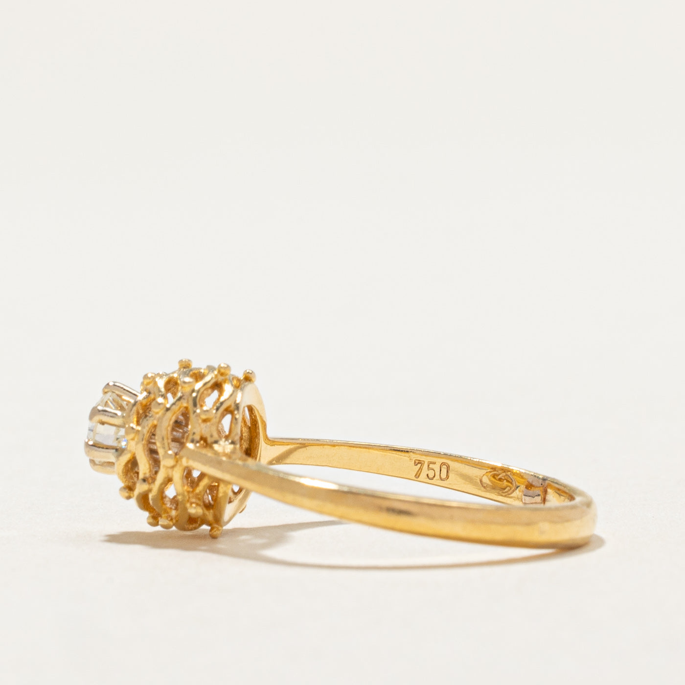 18k Gold Diamond Textured High Set Ring | 0.20ct | SZ 5.75 |
