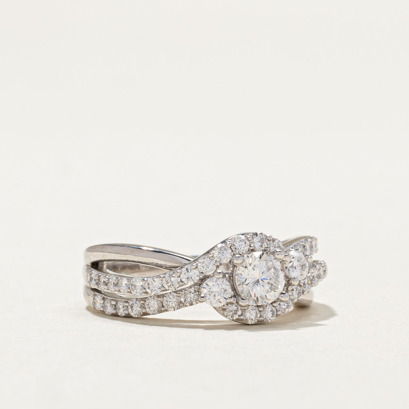 Diamond Halo Crossover Ring | 0.30ct, 0.76ctw | SZ 5 |