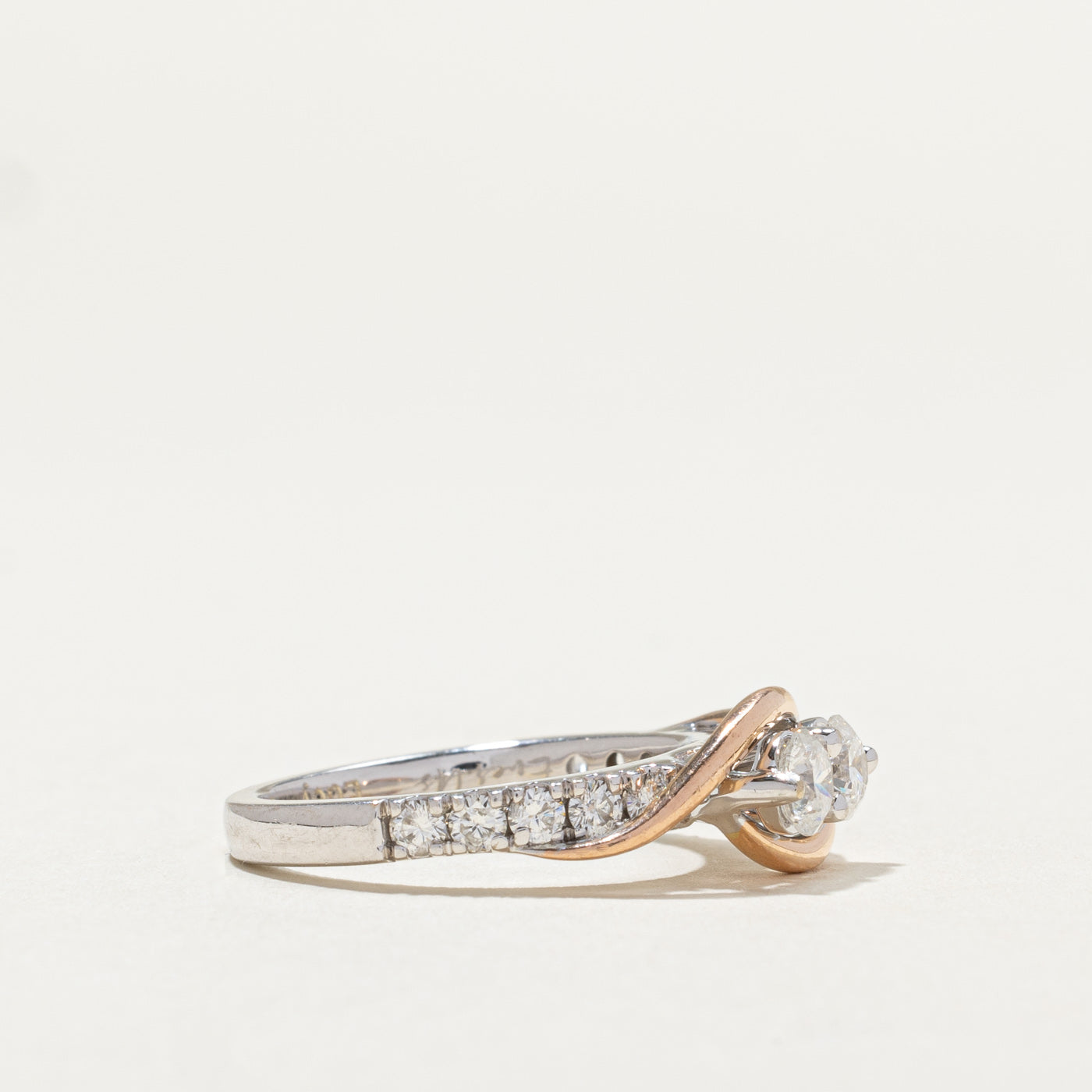 Two Tone Gold Diamond Bypass Toi et Moi Ring | 0.58ctw, 0.45ctw | SZ 7 |
