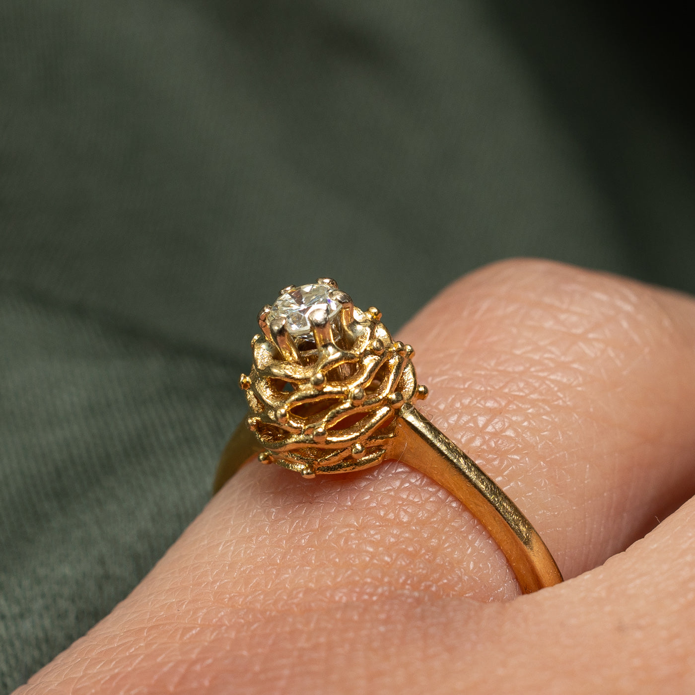 18k Gold Diamond Textured High Set Ring | 0.20ct | SZ 5.75 |