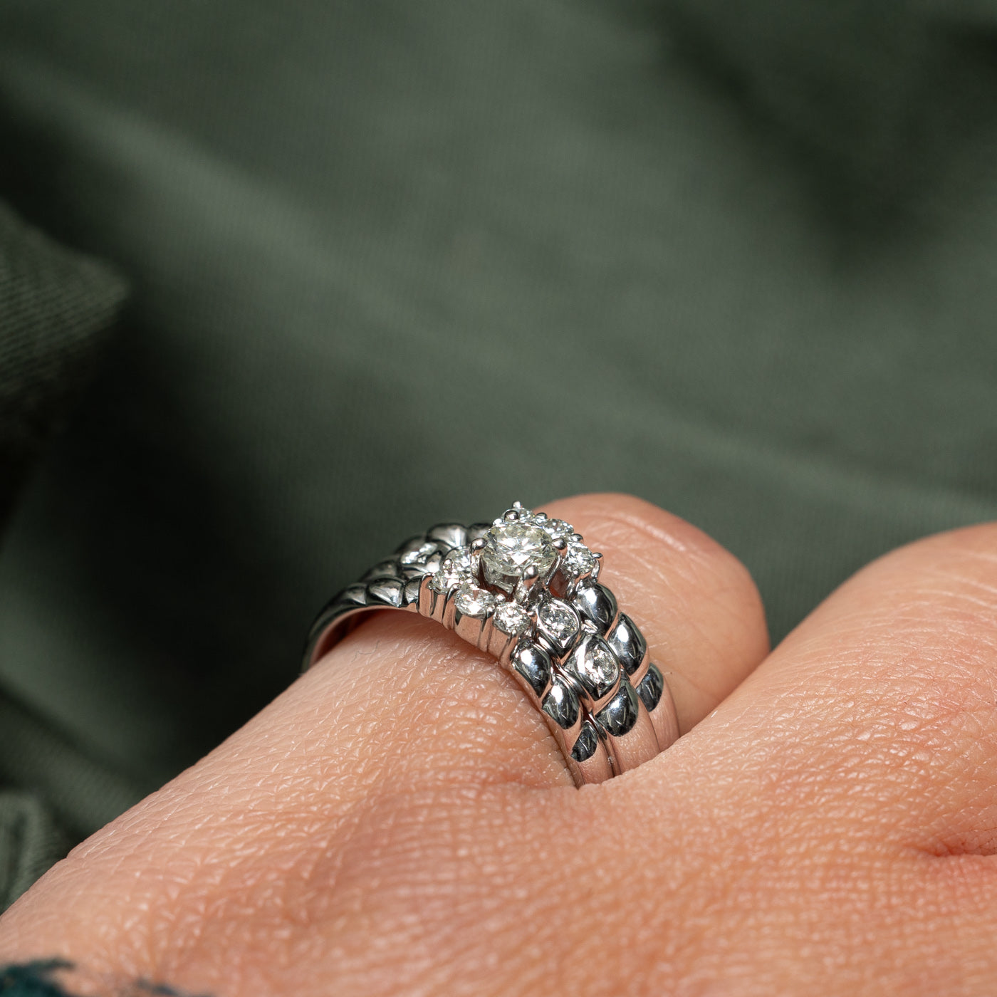 14k White Gold Diamond Wedding Ring Set | 0.17ct, 0.20ctw | SZ 6.5 |