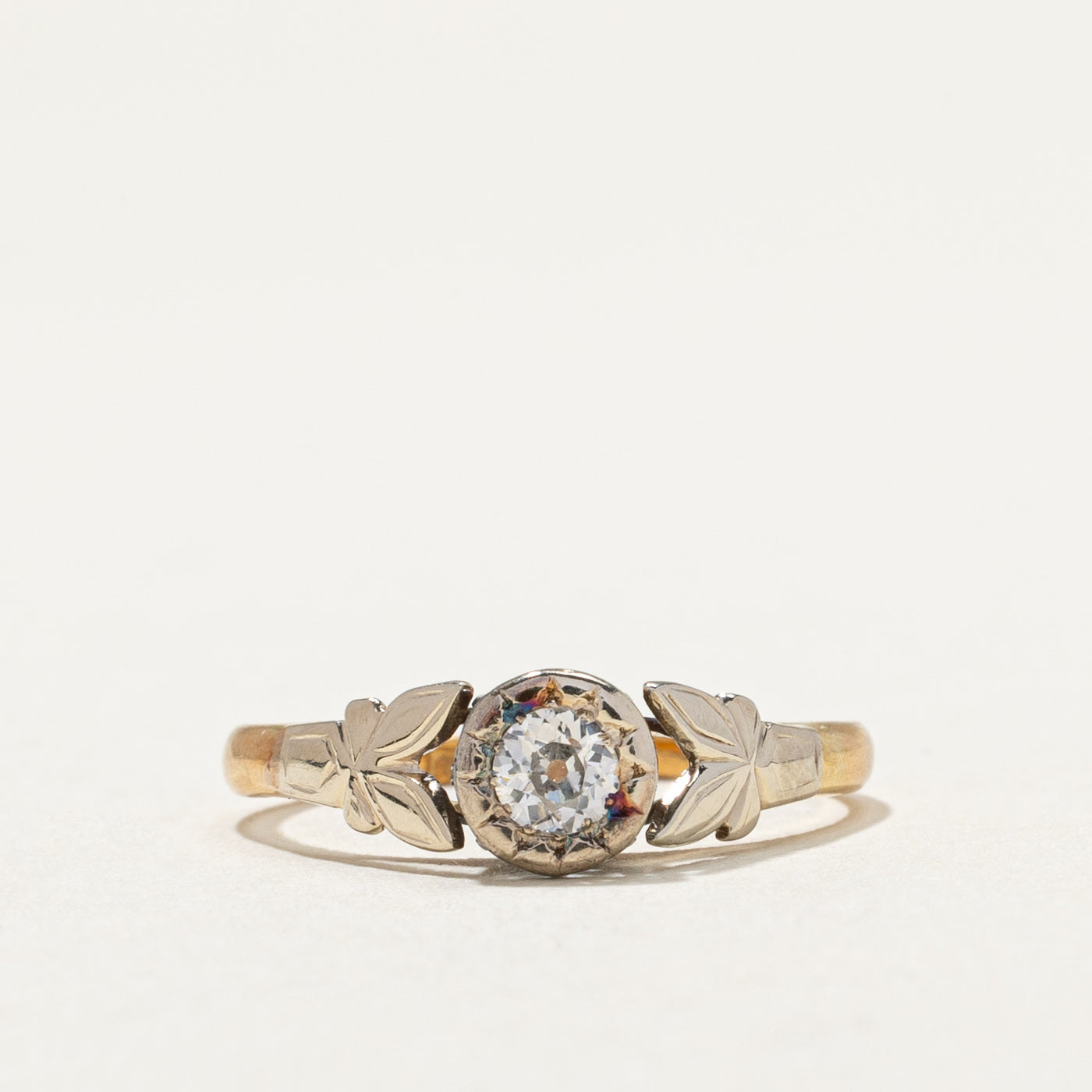 Bague en or bicolore avec diamant taille ancienne européenne | 0,18 ct | Taille 5,25 |