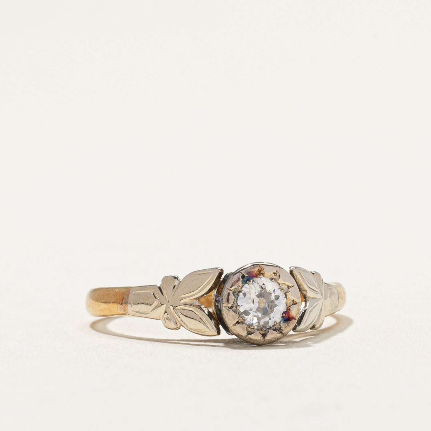Bague en or bicolore avec diamant taille ancienne européenne | 0,18 ct | Taille 5,25 |