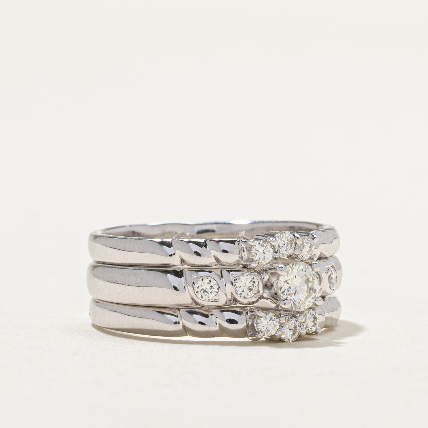 14k White Gold Diamond Wedding Ring Set | 0.17ct, 0.20ctw | SZ 6.5 |