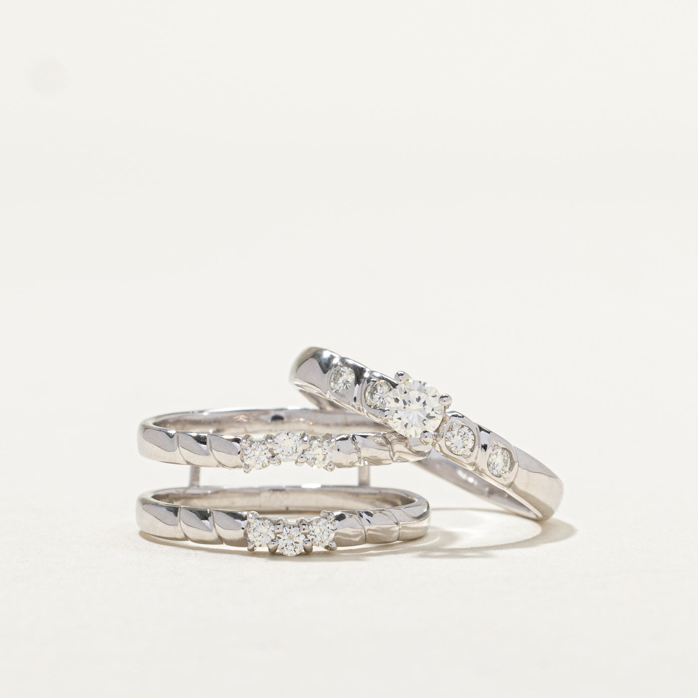 14k White Gold Diamond Wedding Ring Set | 0.17ct, 0.20ctw | SZ 6.5 |