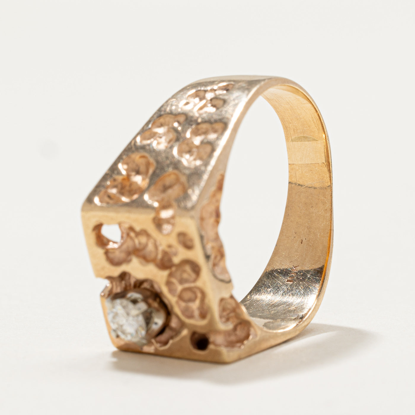 Single Stone Diamond Textured Statement Ring | 0.19ct | SZ 9.5