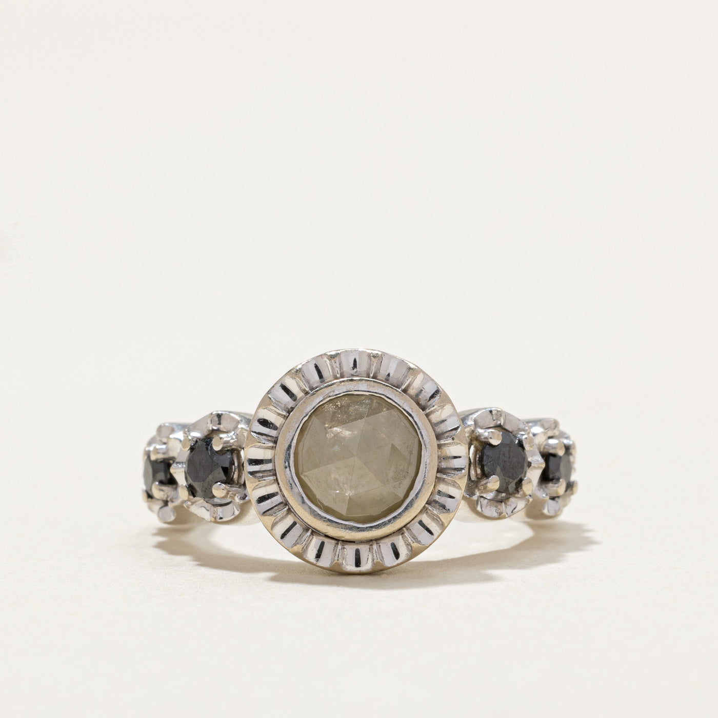 Bezel Set Green & Black Diamond Engagement Ring | 0.82ctw | SZ 4.75