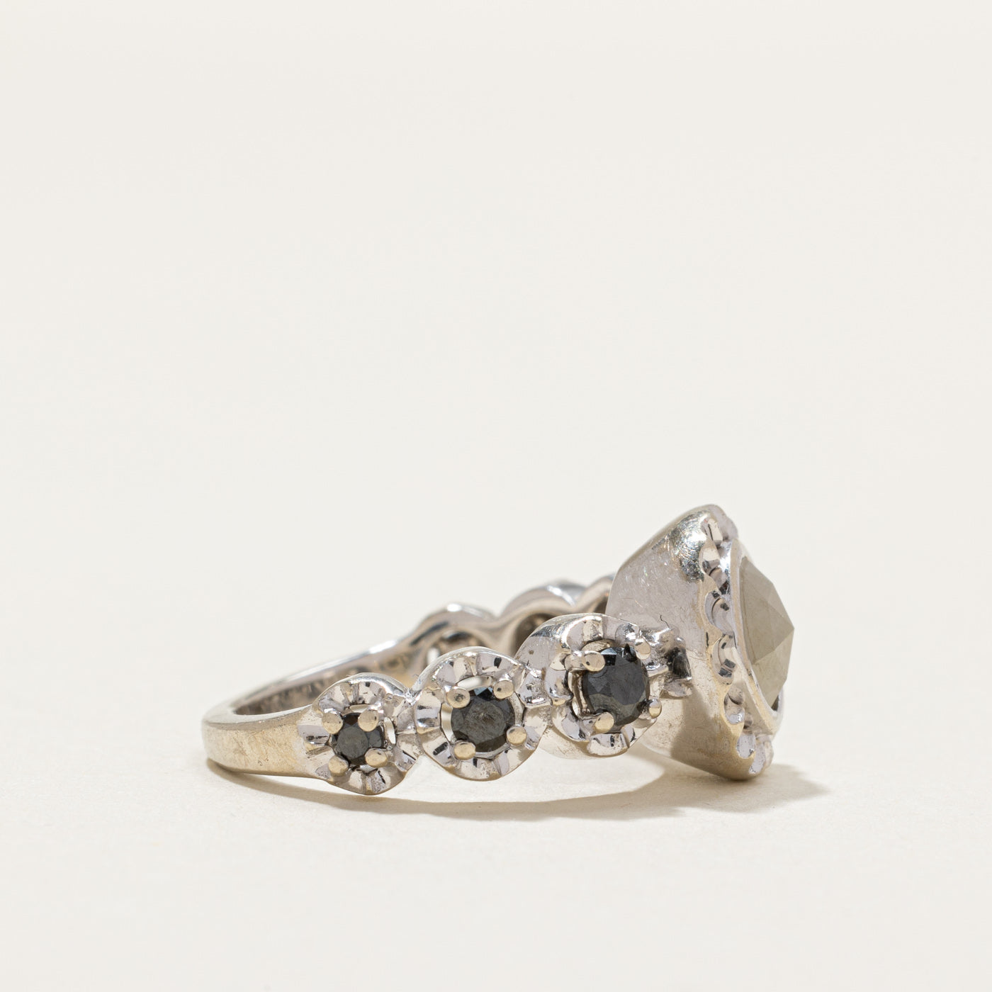 Bezel Set Green & Black Diamond Engagement Ring | 0.82ctw | SZ 4.75