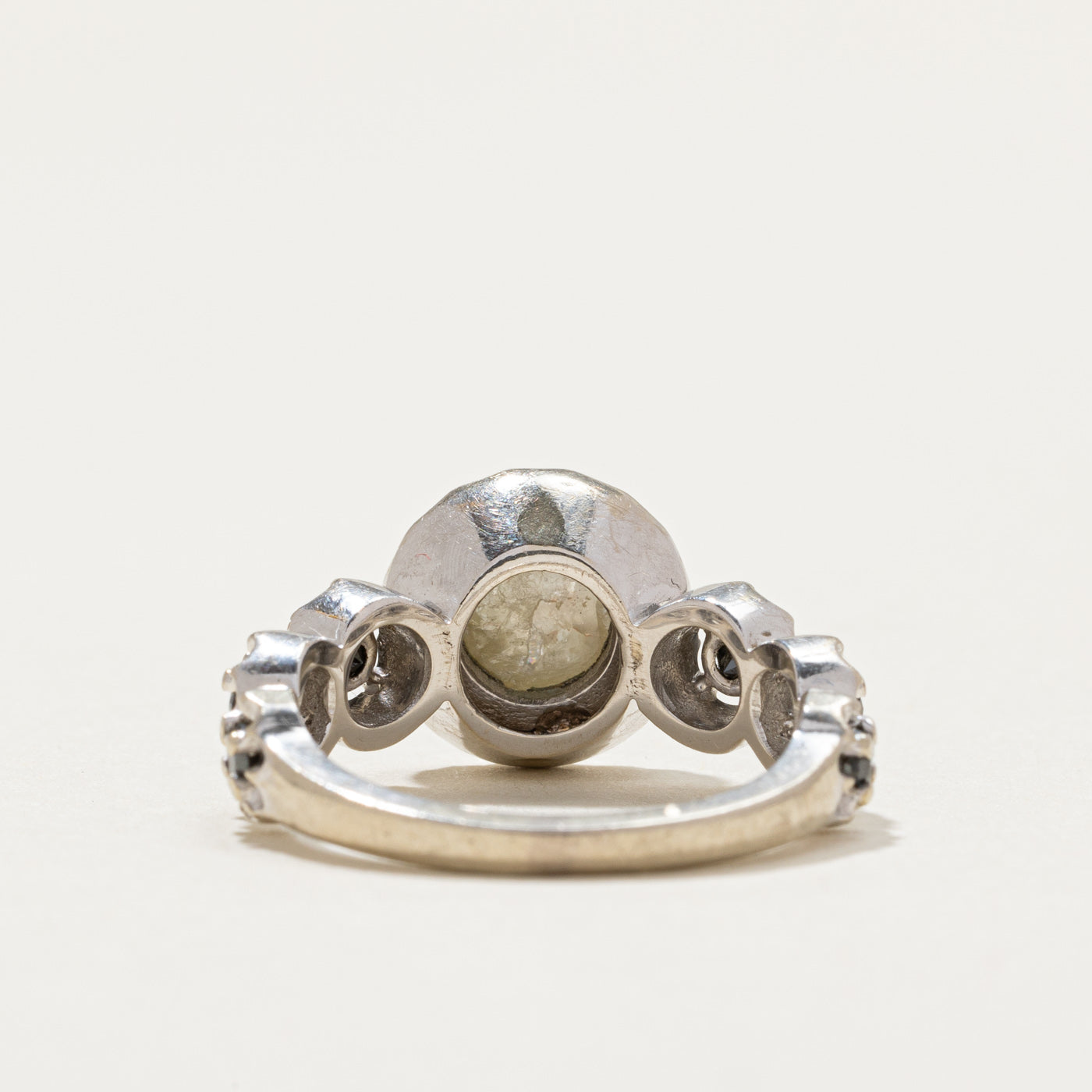 Bezel Set Green & Black Diamond Engagement Ring | 0.82ctw | SZ 4.75