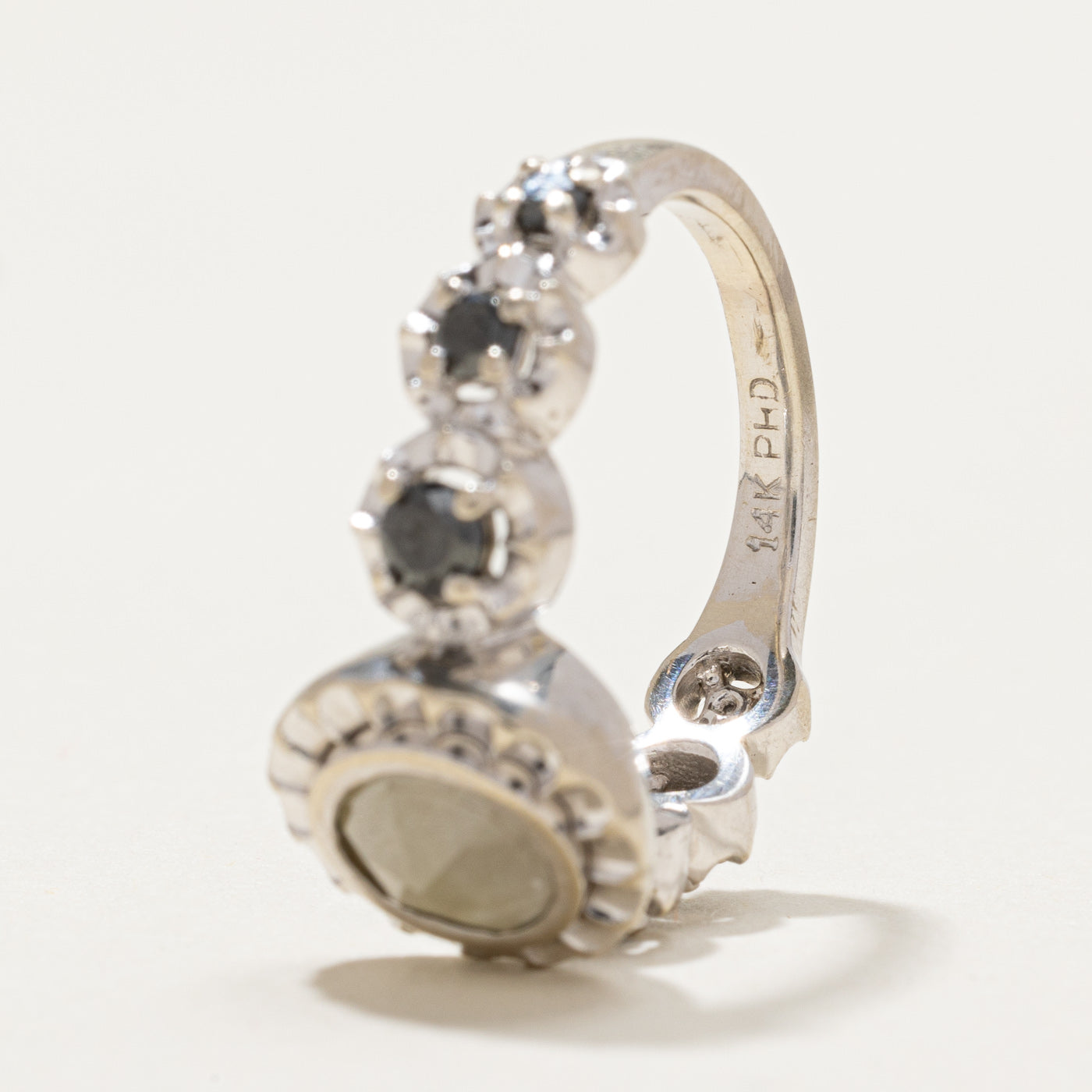 Bezel Set Green & Black Diamond Engagement Ring | 0.82ctw | SZ 4.75
