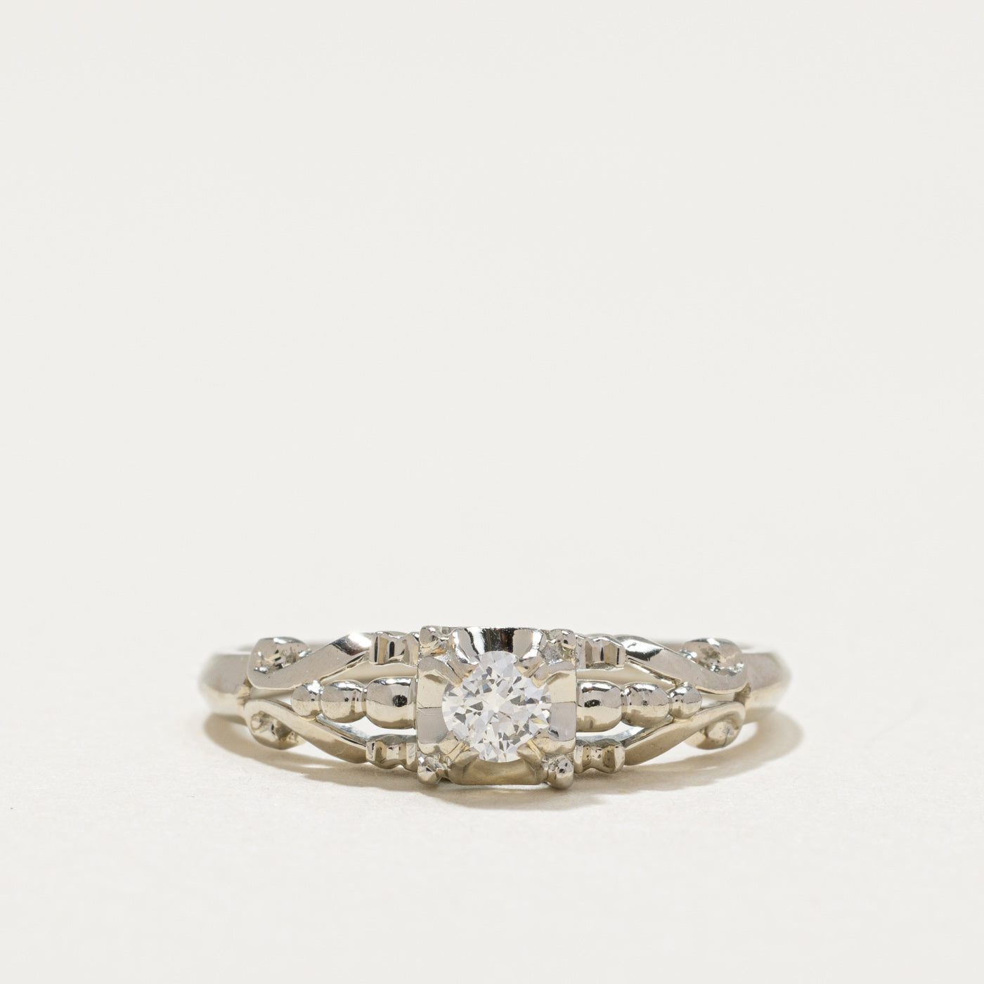 Bague de fiançailles vintage européenne en diamant | 0,15 ct | Taille 6,5