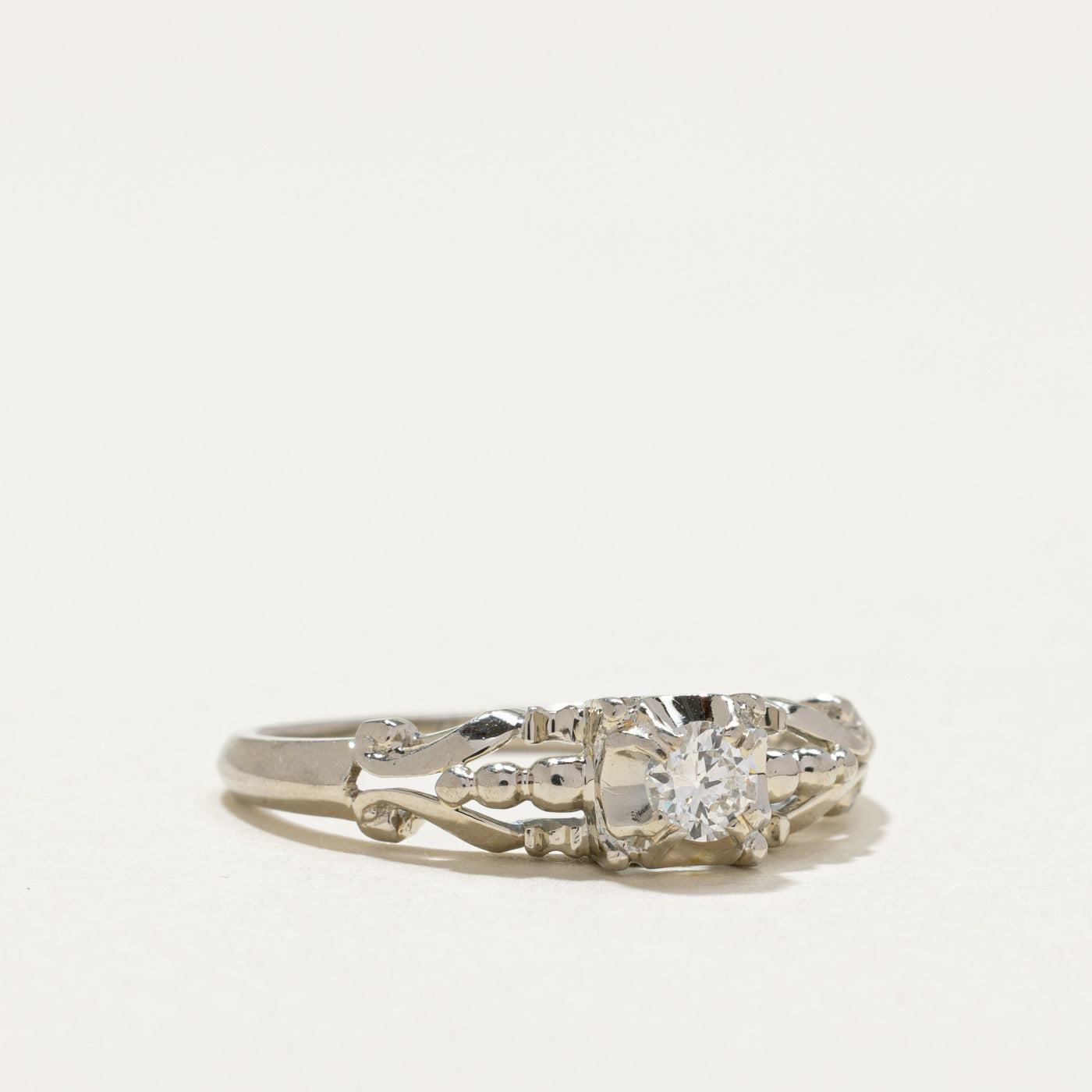 Bague de fiançailles vintage européenne en diamant | 0,15 ct | Taille 6,5
