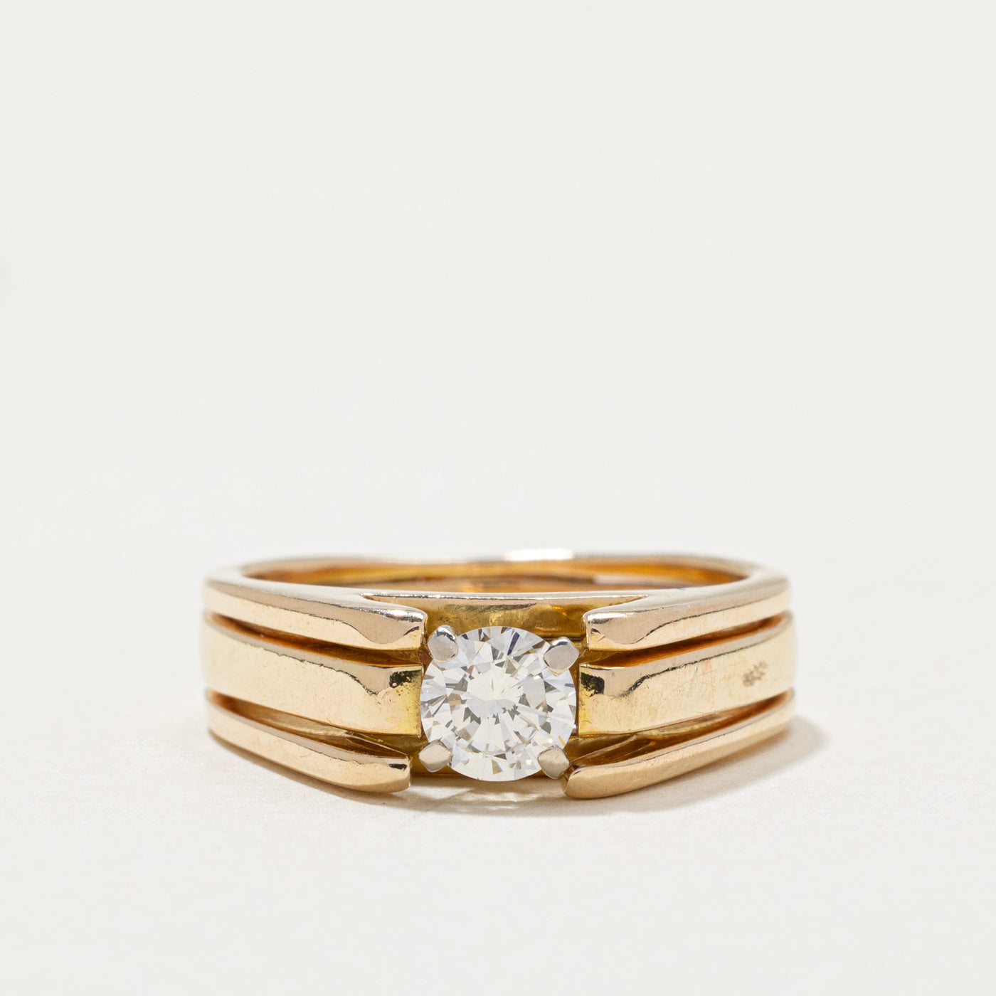 Solitaire High Set Diamond Grooved Ring | 0.43ct | SZ 6.5