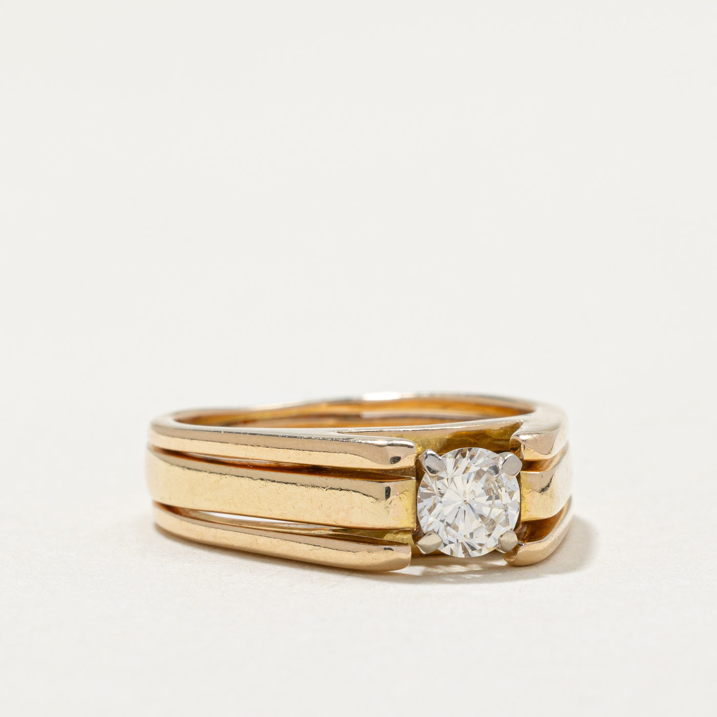 Solitaire High Set Diamond Grooved Ring | 0.43ct | SZ 6.5