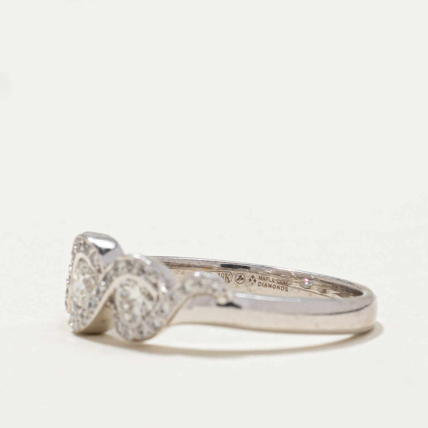 Three Stone Diamond Halo Cross Over Ring | 0.61ctw | SZ 6.5