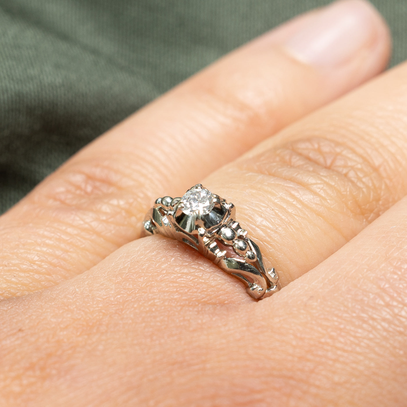 Bague de fiançailles vintage européenne en diamant | 0,15 ct | Taille 6,5