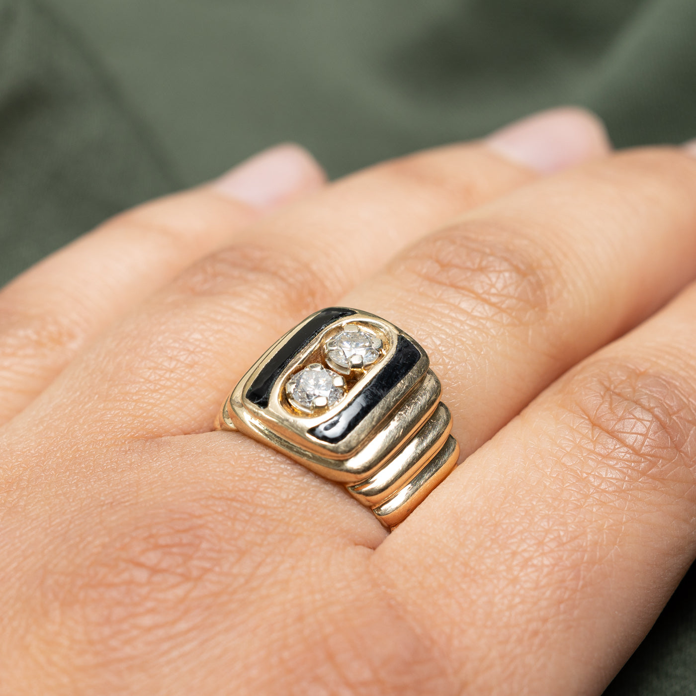 Two Stone Diamond Column Grooved Ring | 0.72ctw | SZ 8.25