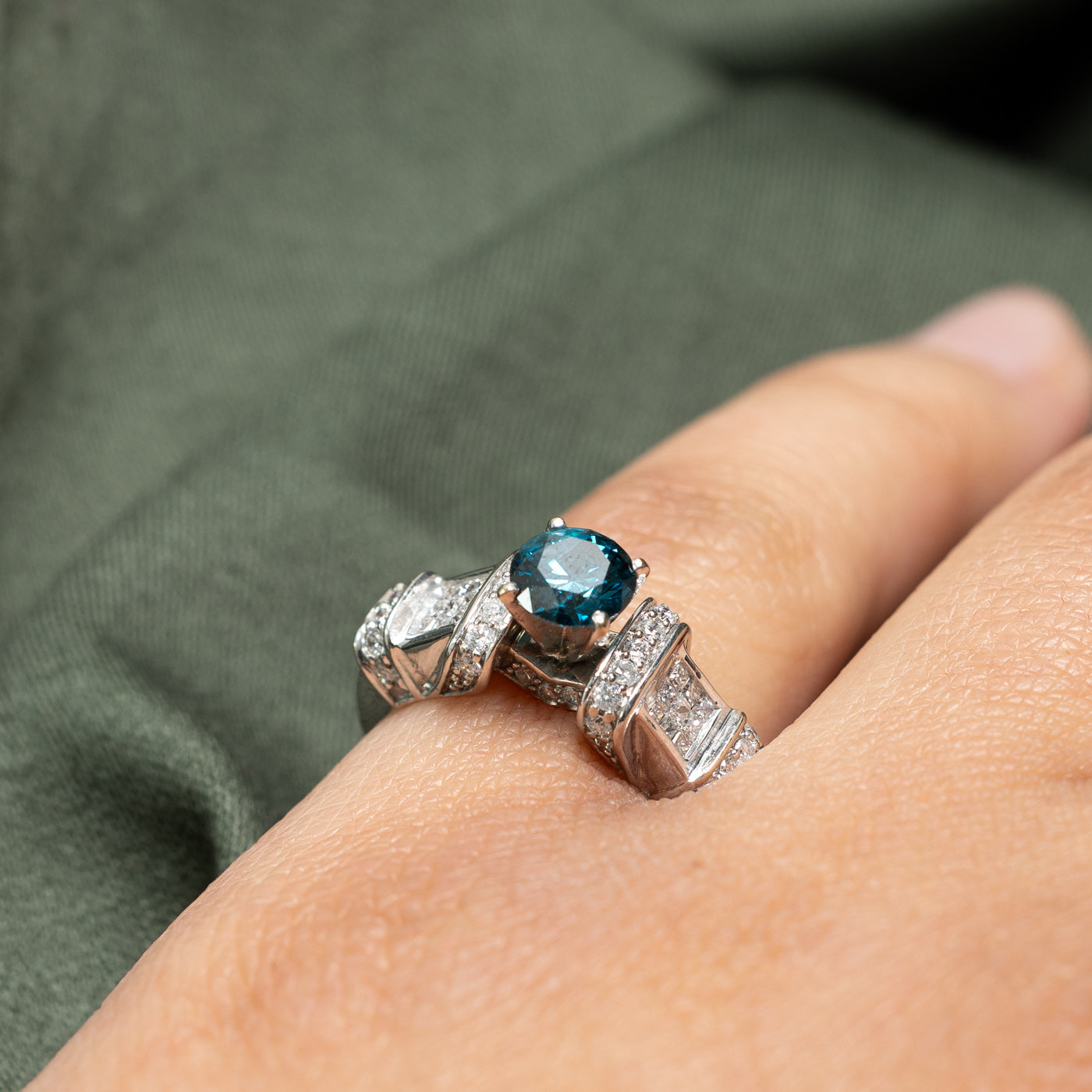 Bague de fiançailles en diamant bleu | 1,38 ct | Taille 4,75
