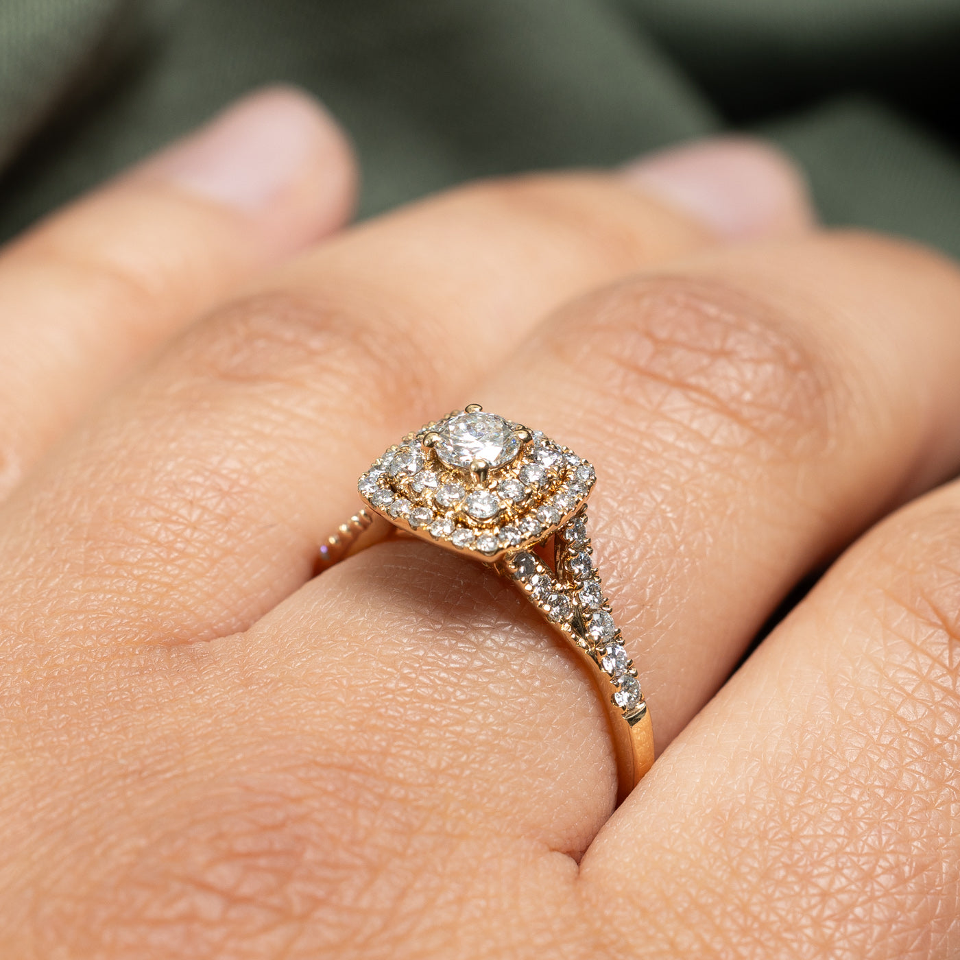 Diamond Double Halo Tapered Engagement Ring | 0.92ctw | SZ 8.5