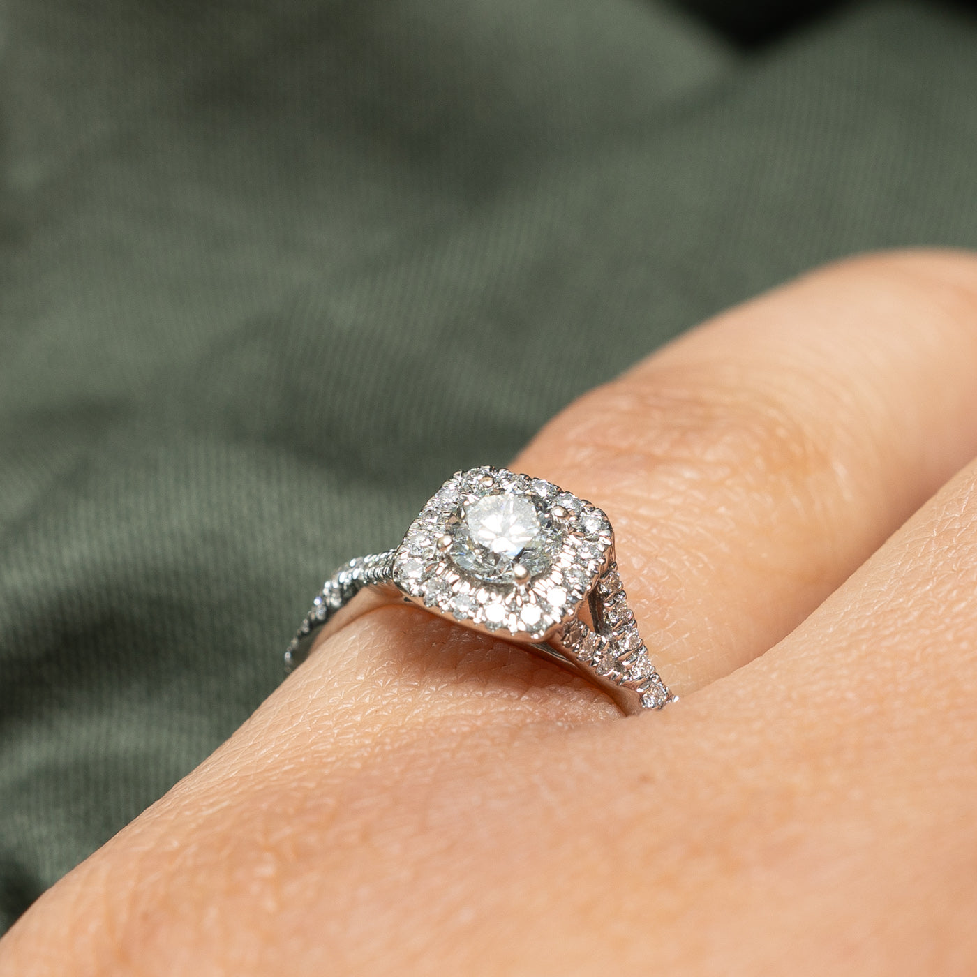 Diamond Halo Crossover Engagement Ring | 0.70ctw | SZ 5