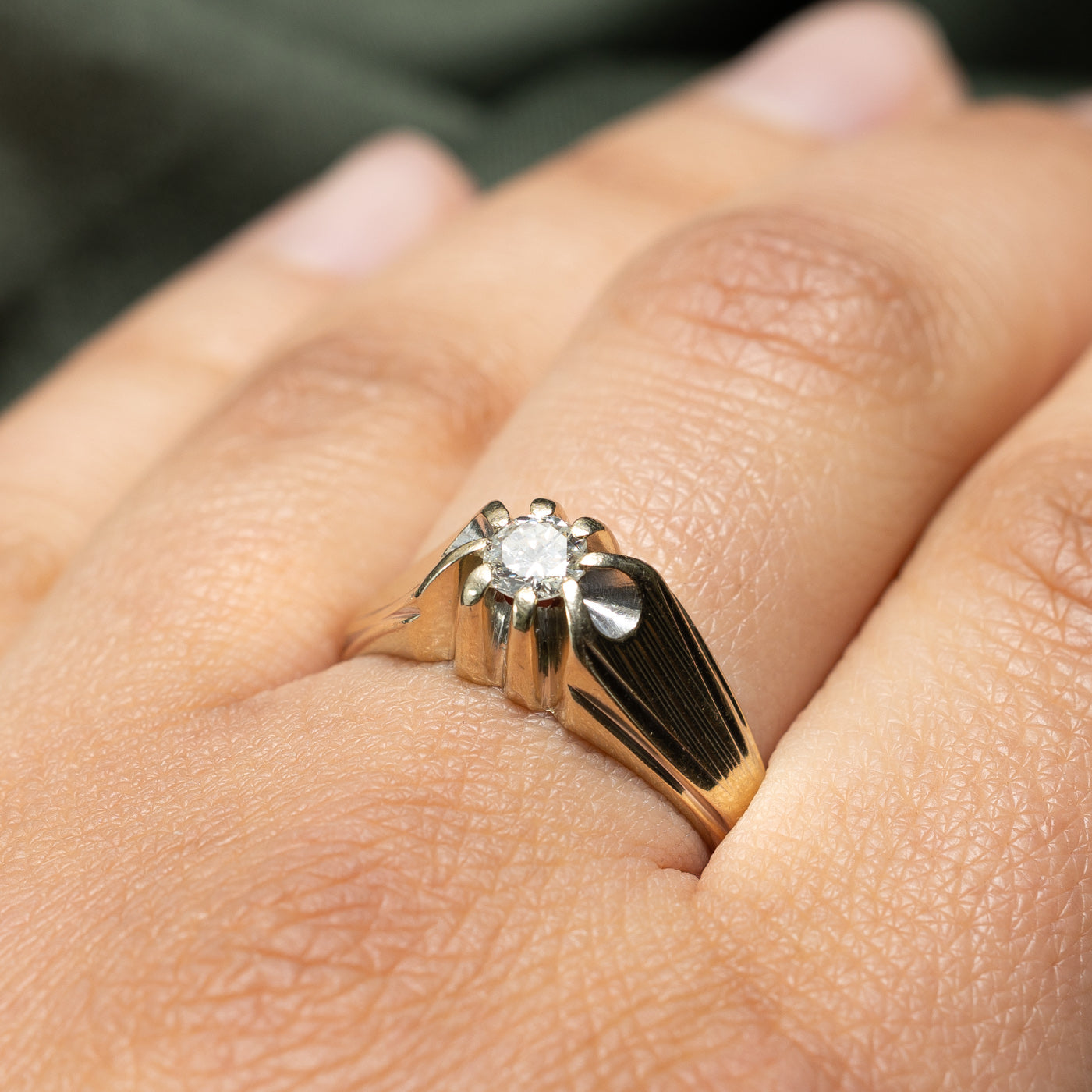 Belcher Set Diamond Textured Ring | 0.35ct | SZ 10