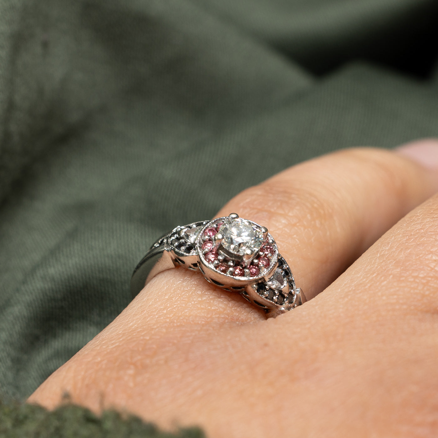 Multi Colour Diamond Halo Engagement Ring | 0.59ctw | SZ 5.5