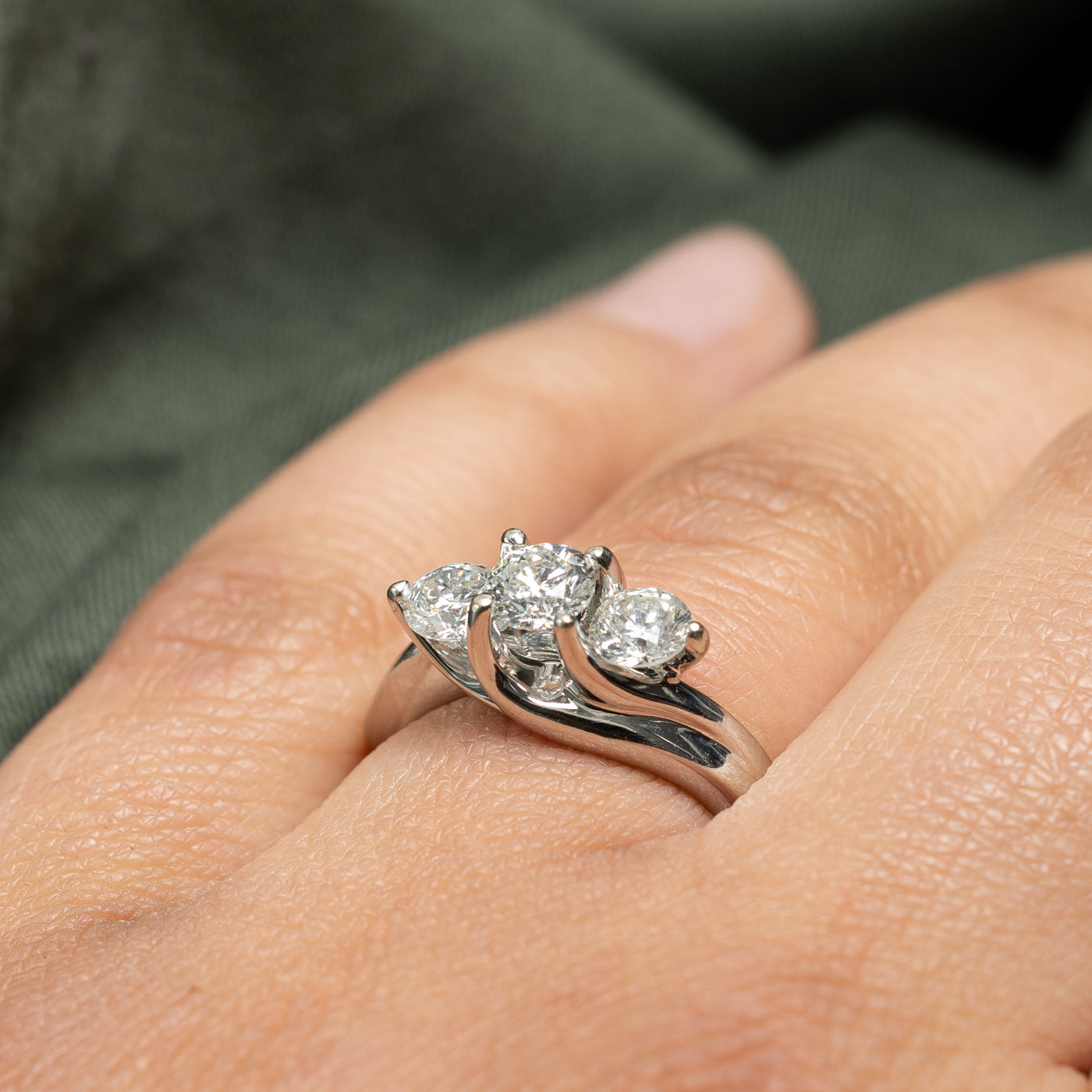 Diagonal Three Stone Diamond Bypass Ring | 1.06ctw | SZ 6