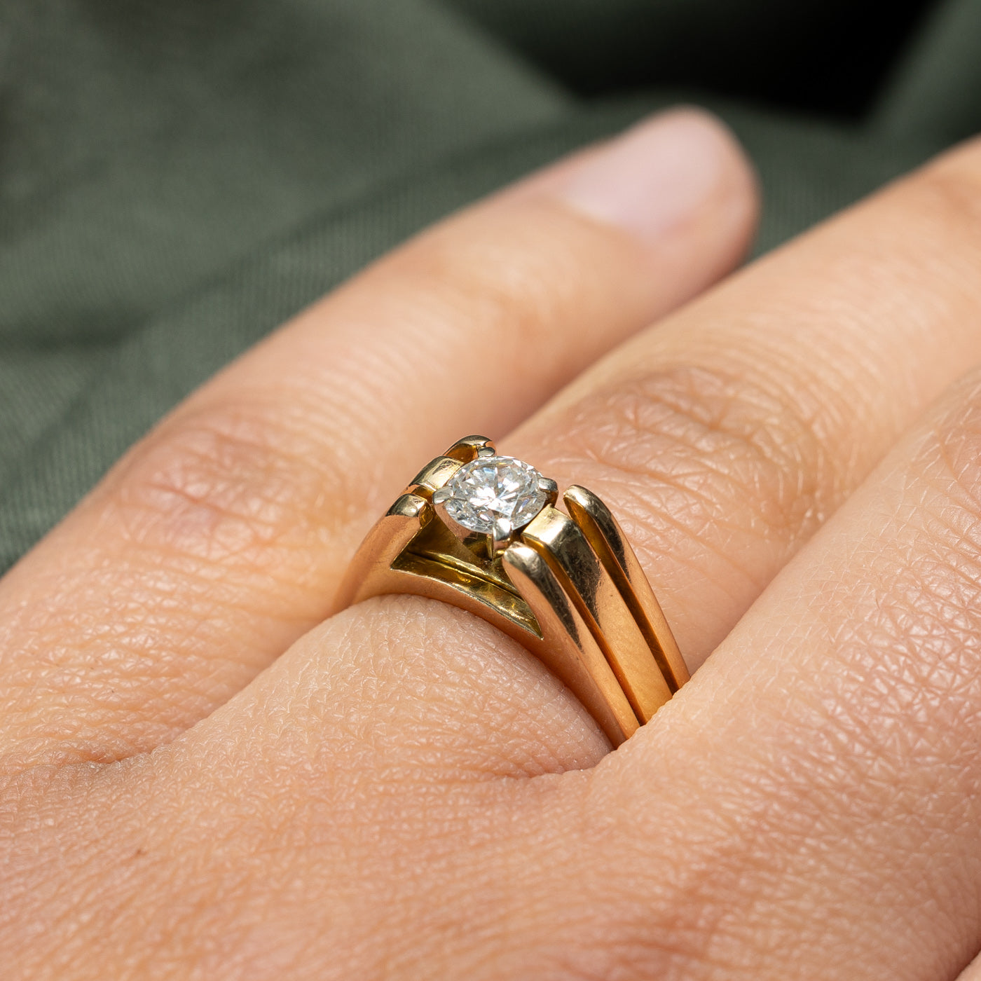 Solitaire High Set Diamond Grooved Ring | 0.43ct | SZ 6.5