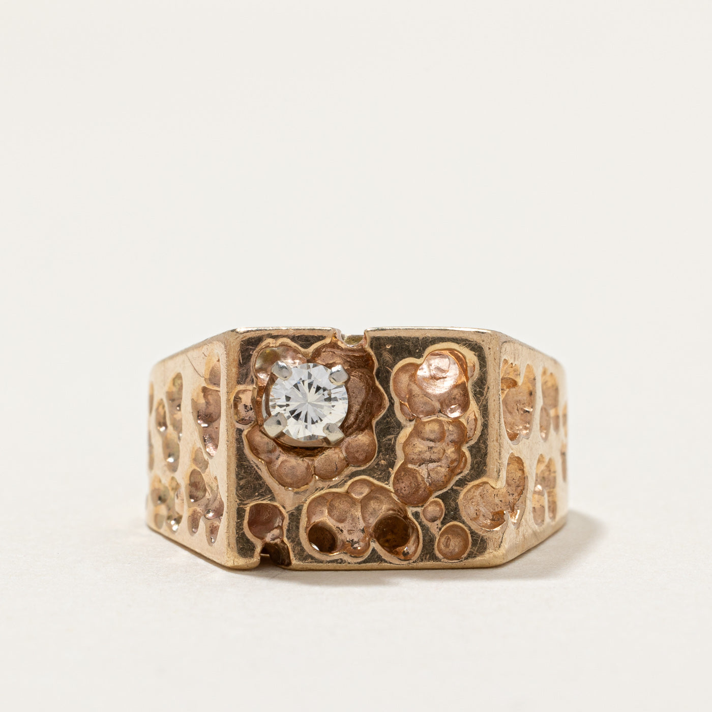 Single Stone Diamond Textured Statement Ring | 0.19ct | SZ 9.5