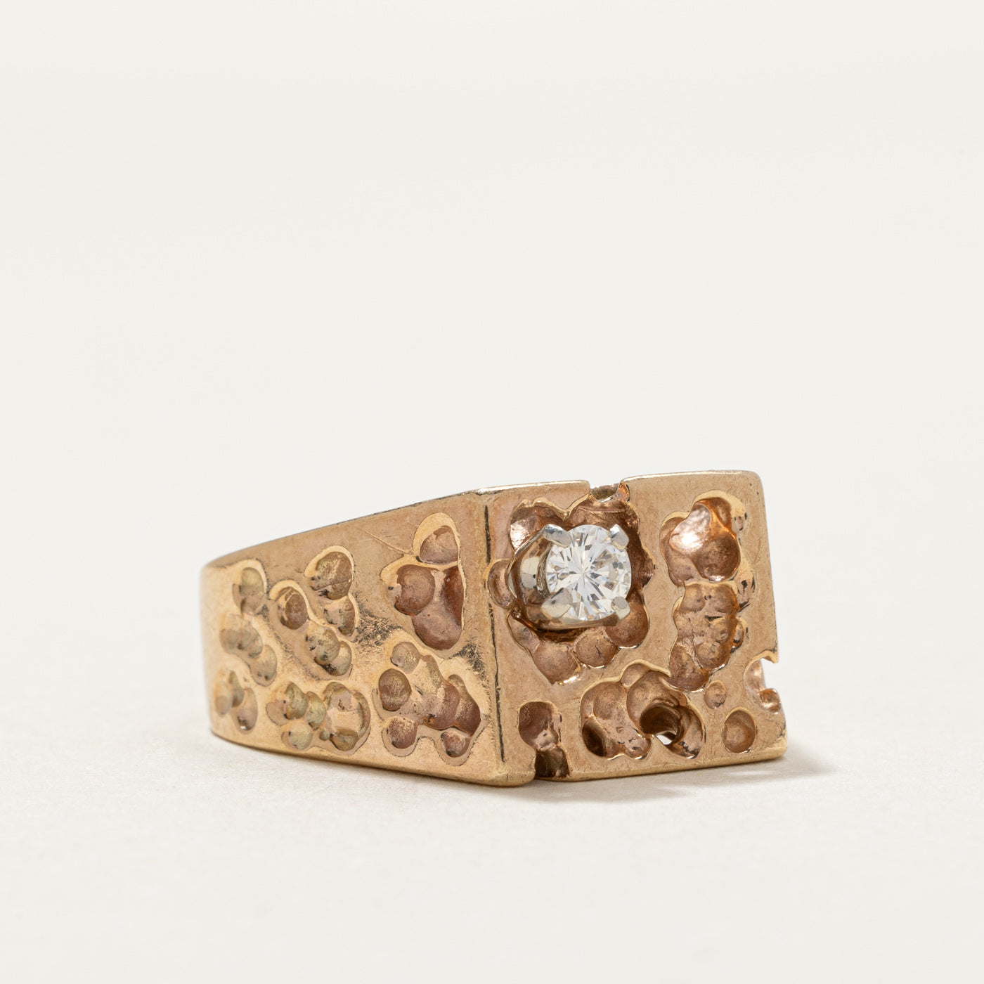 Single Stone Diamond Textured Statement Ring | 0.19ct | SZ 9.5