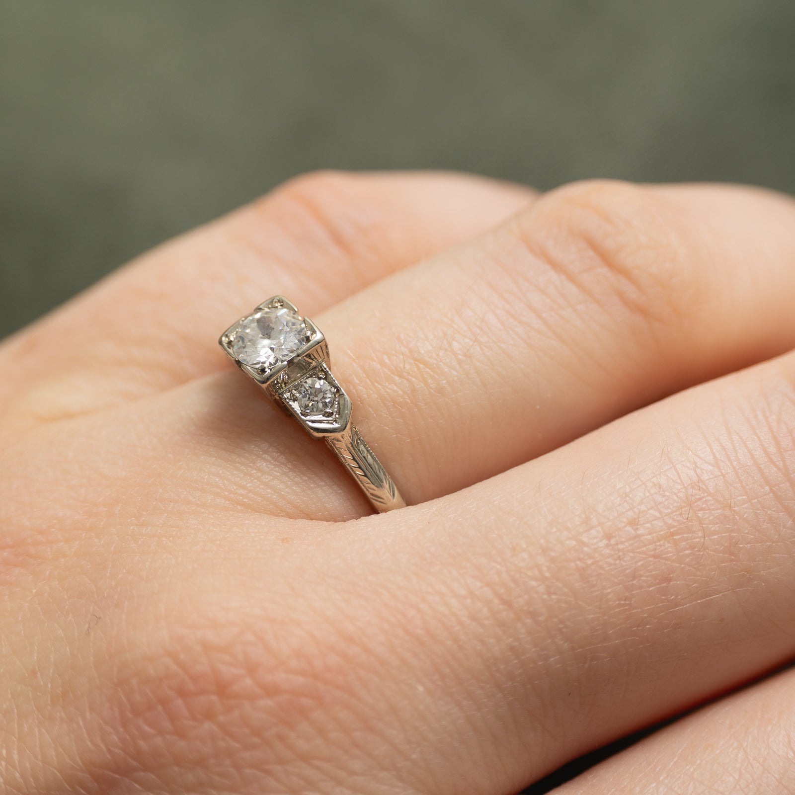 Three Stone Diamond Engraved Ring | 0.54ct | SZ 7