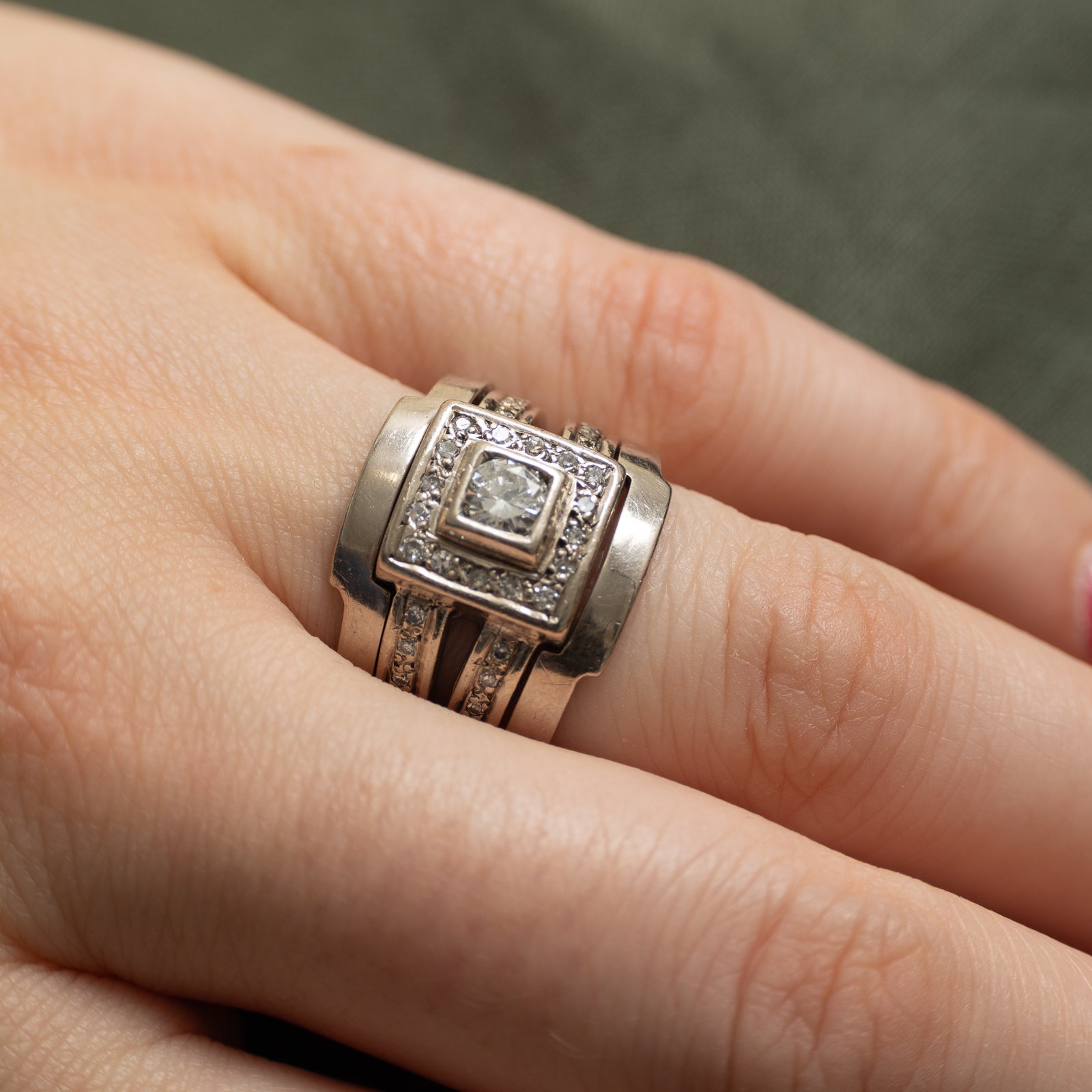 Diamond Square Halo Statement Ring | 0.57ctw | SZ 7
