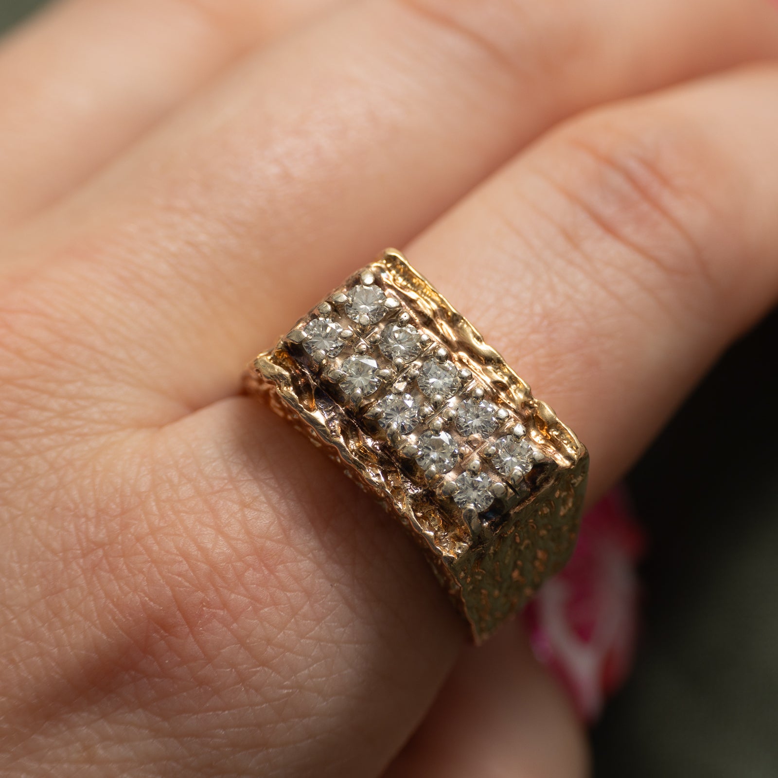 Double Row Diamond Textured Statement Ring | 0.80ctw | SZ 10