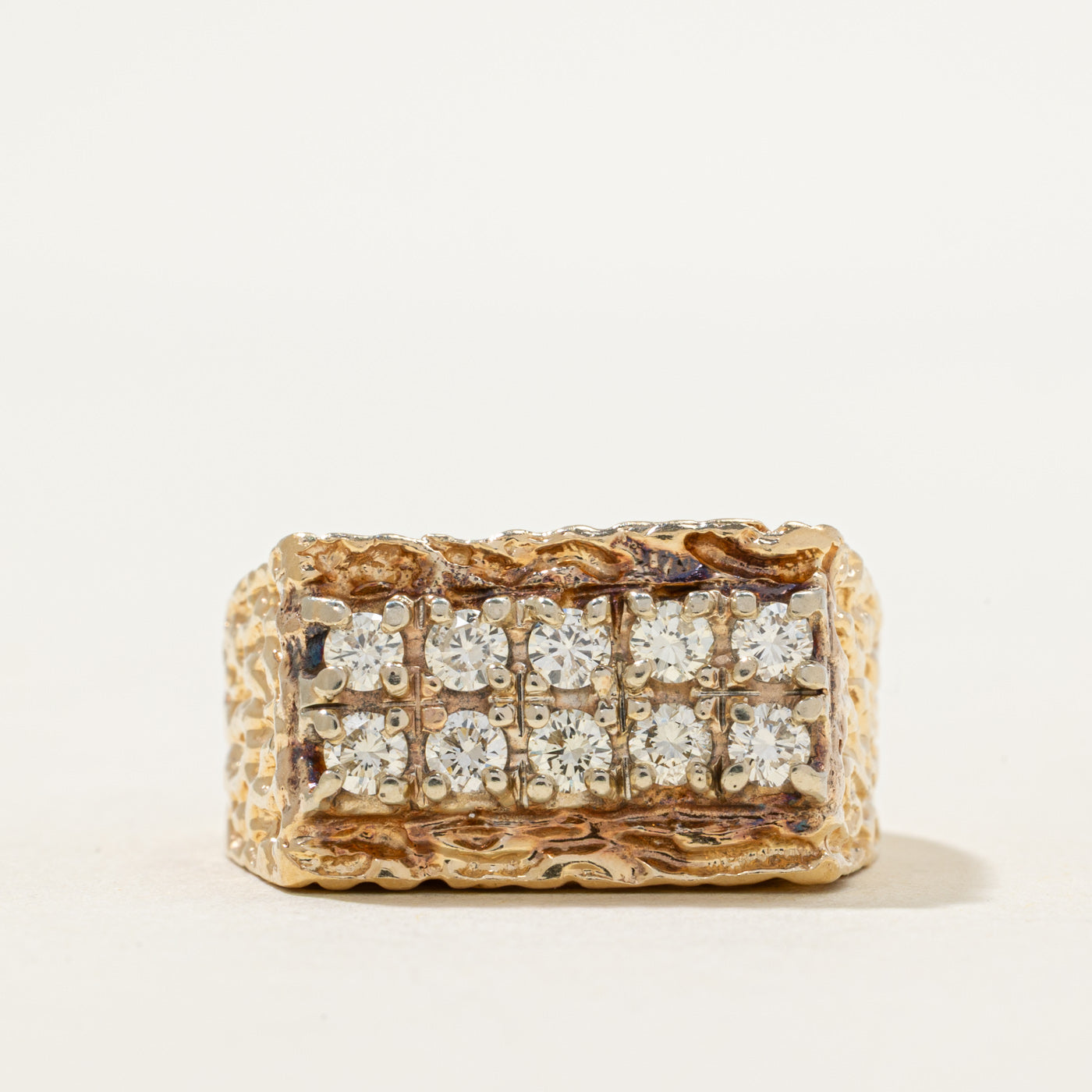 Double Row Diamond Textured Statement Ring | 0.80ctw | SZ 10