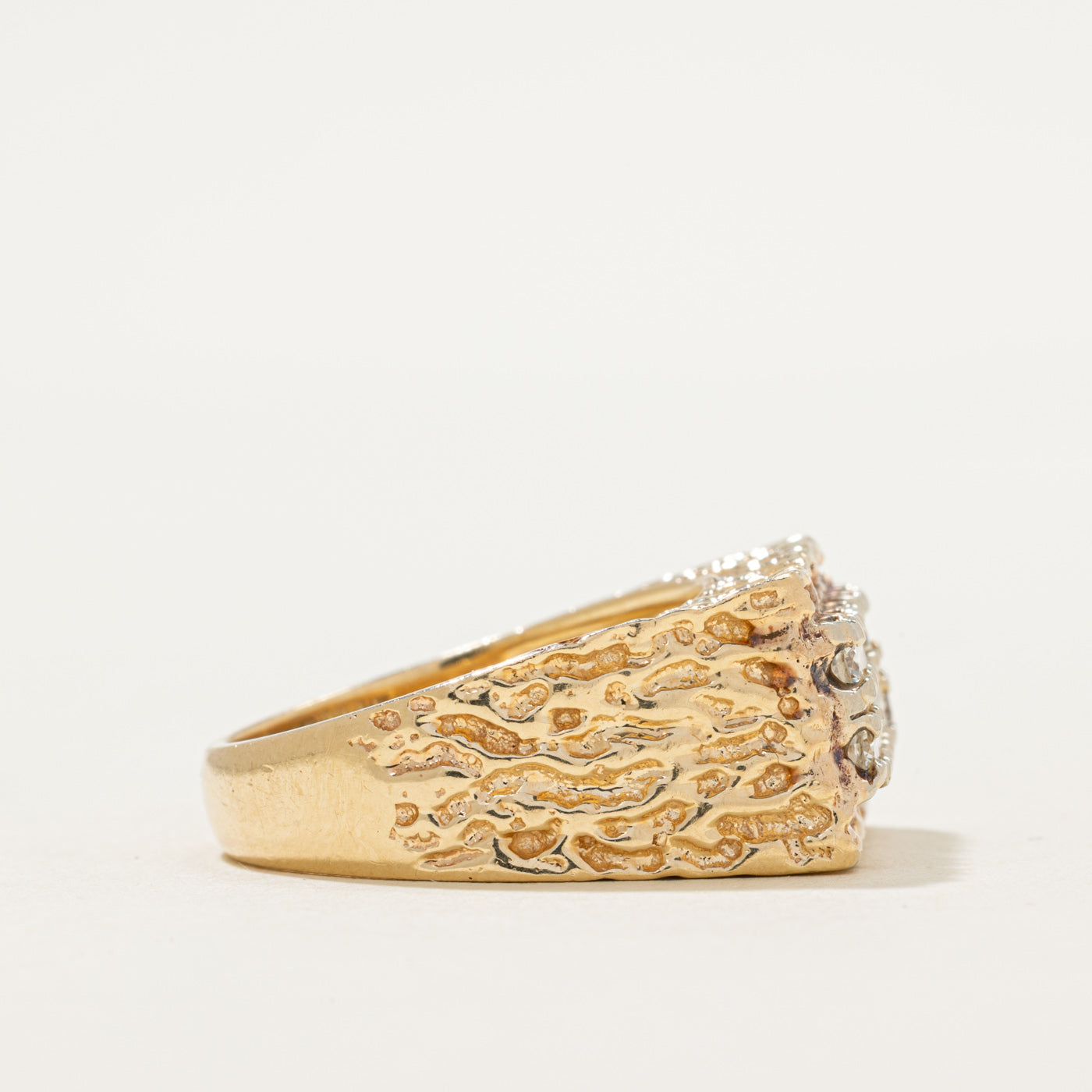 Double Row Diamond Textured Statement Ring | 0.80ctw | SZ 10