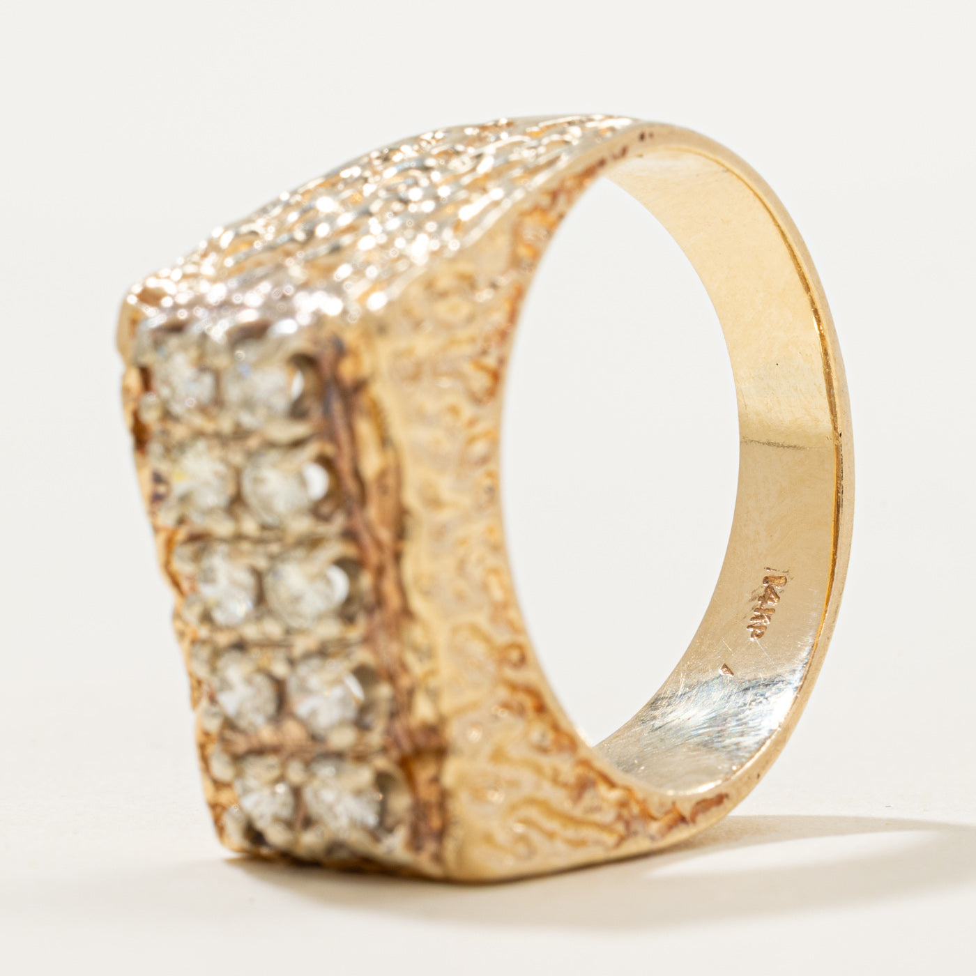 Double Row Diamond Textured Statement Ring | 0.80ctw | SZ 10