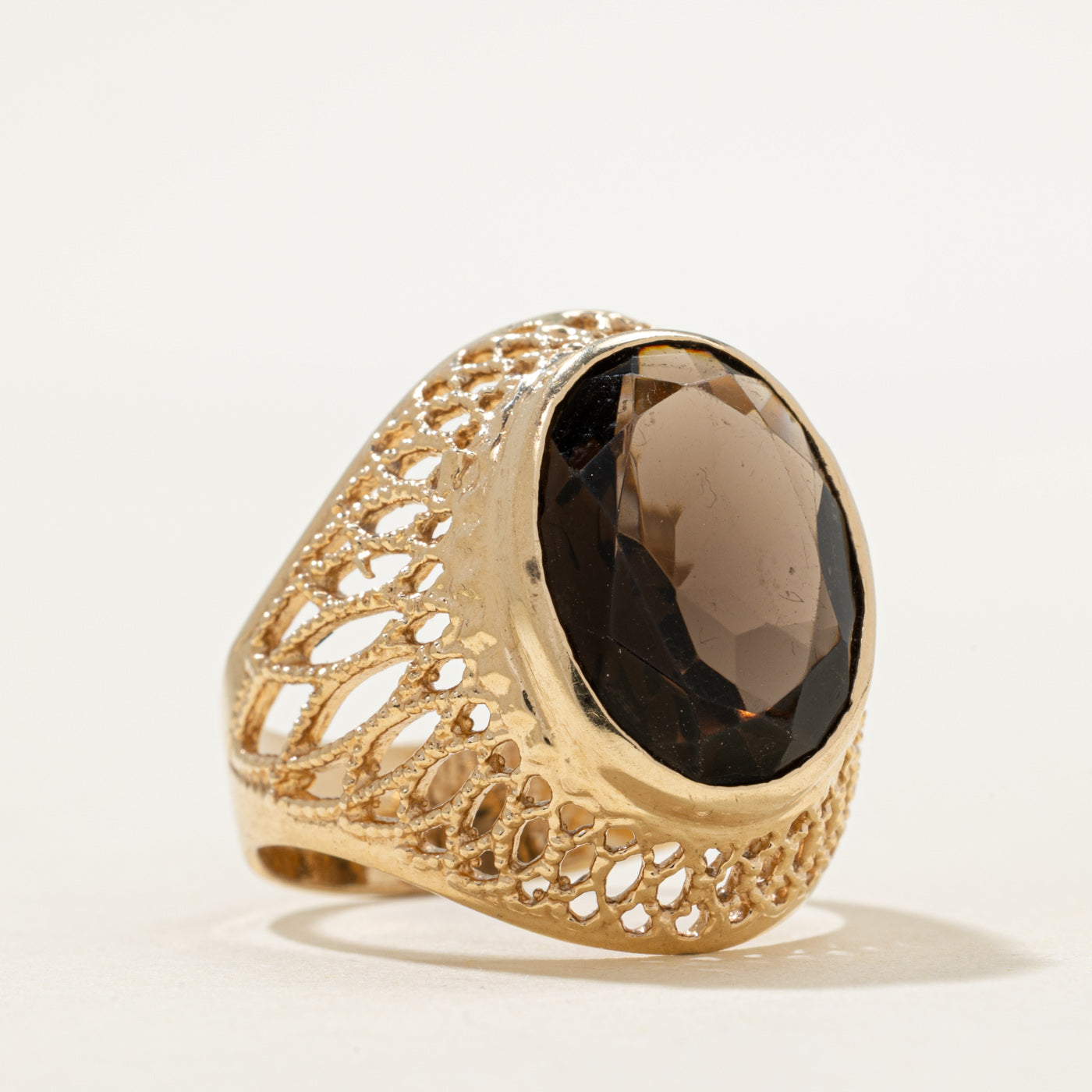 Bague cocktail en quartz fumé en forme de dôme | 7,50 ct | Taille 9