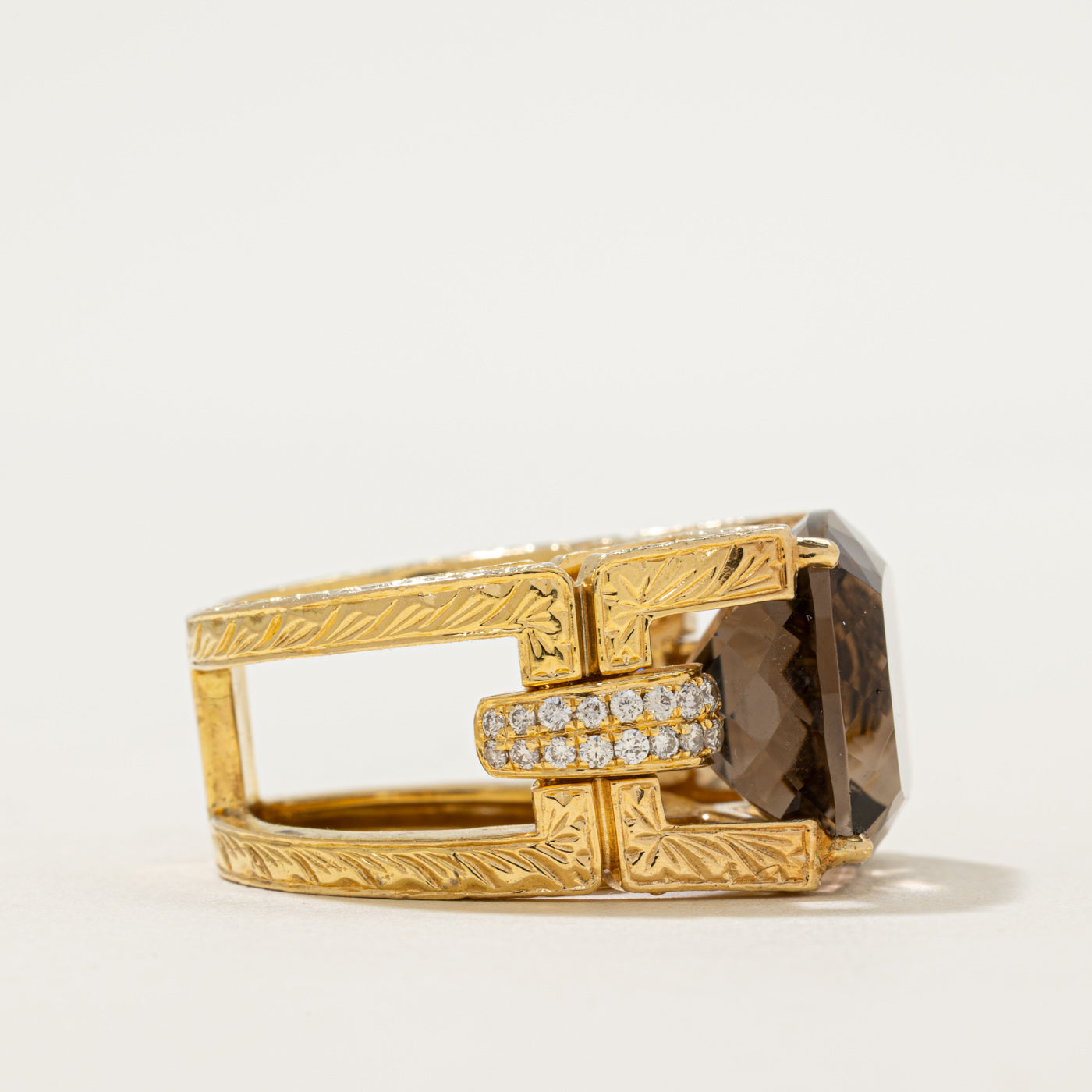 Smoky Quartz & Diamonds Cocktail Ring | 15.00ct, 0.28ctw | SZ 6