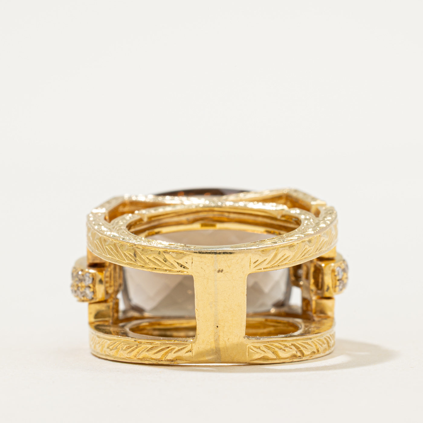 Smoky Quartz & Diamonds Cocktail Ring | 15.00ct, 0.28ctw | SZ 6