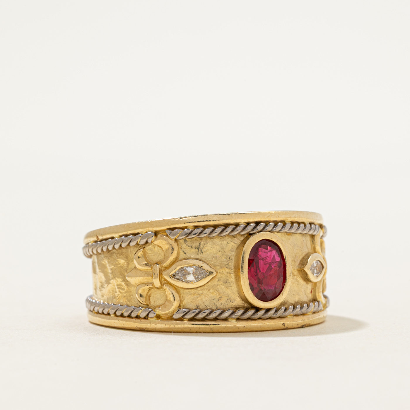Ruby & Diamond Fleur De Lis Ring | 1.18ct, 0.12ctw | SZ 14.5