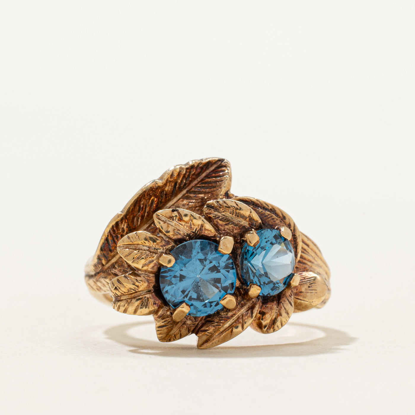 Two Stone Synthetic Spinel Leaf Design Ring | 1.25ctw | SZ 6.5