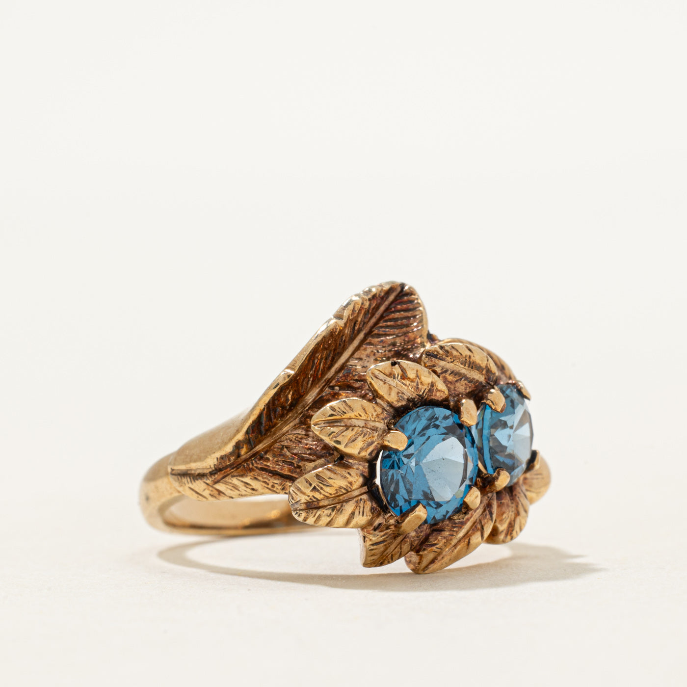 Two Stone Synthetic Spinel Leaf Design Ring | 1.25ctw | SZ 6.5