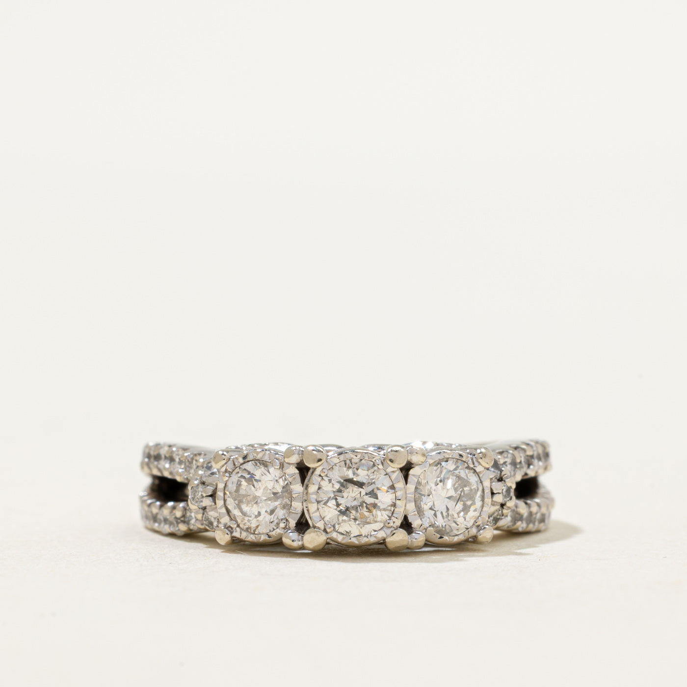 Illusion Set Three Stone Diamond Accented Ring | 0.90ctw | SZ 6
