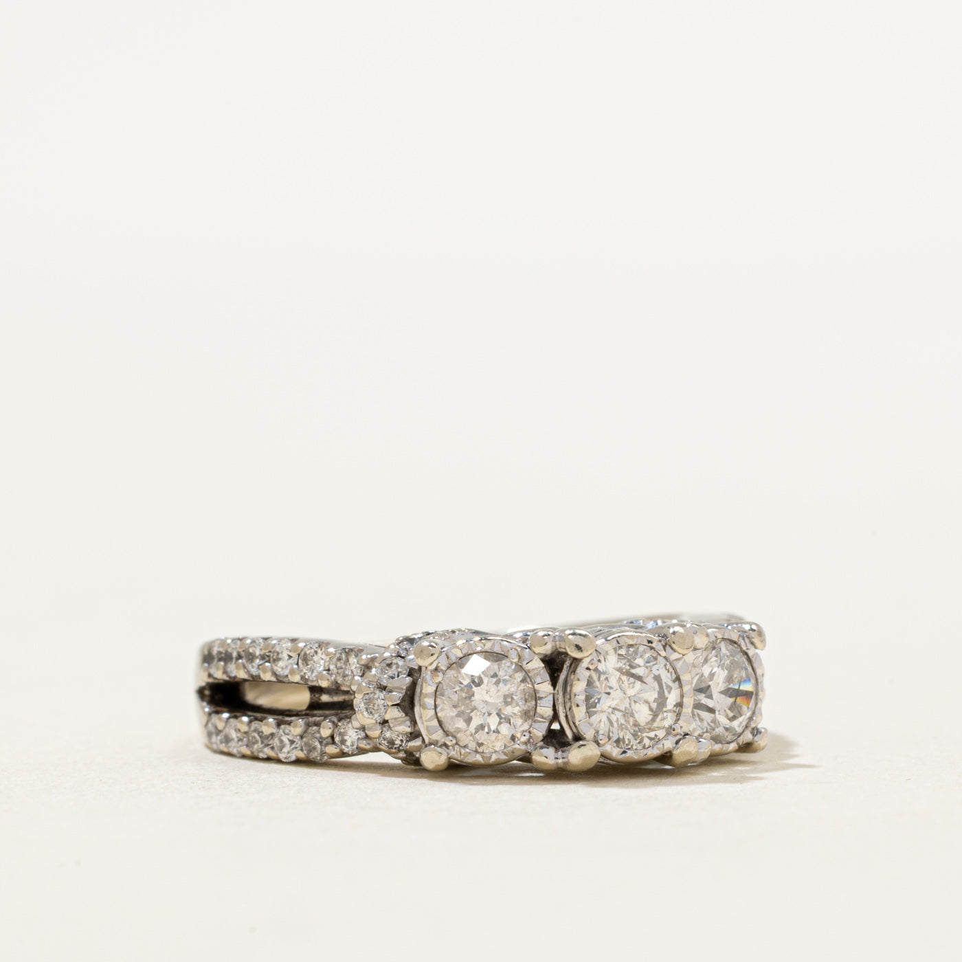 Illusion Set Three Stone Diamond Accented Ring | 0.90ctw | SZ 6