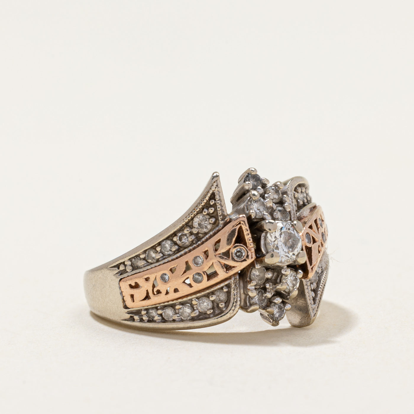 Two Tone Gold Diamond Bypass Ring | 0.47ctw | SZ 6.25