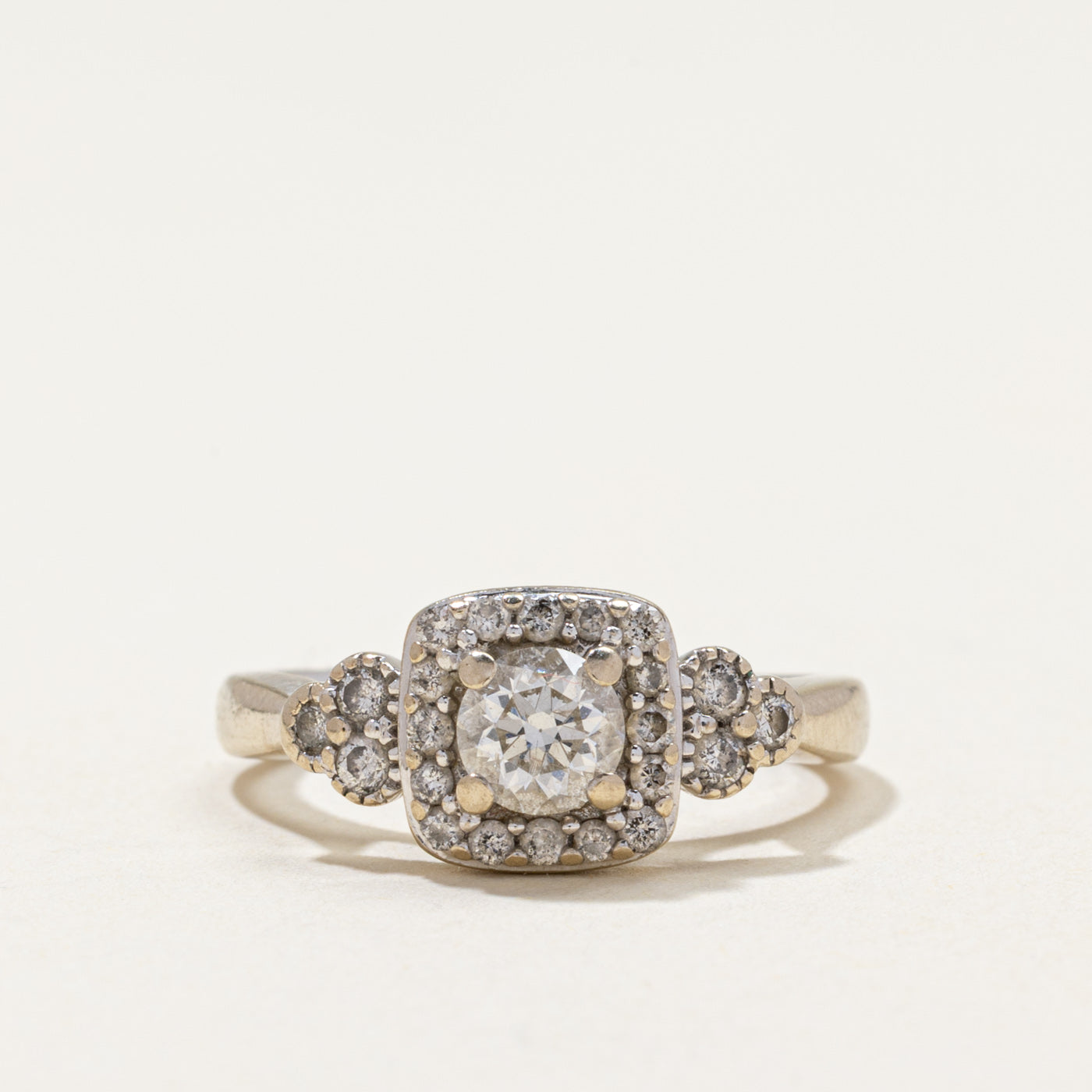 14k White Gold Diamond Halo Ring | 0.72ctw | SZ 5.25