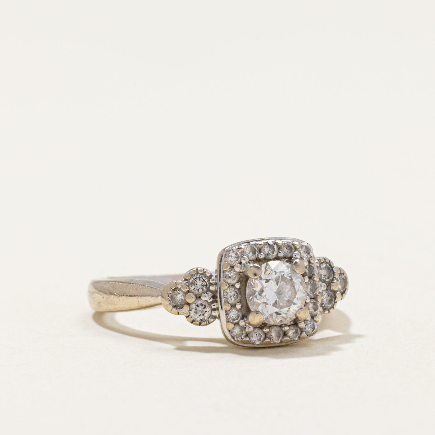 14k White Gold Diamond Halo Ring | 0.72ctw | SZ 5.25